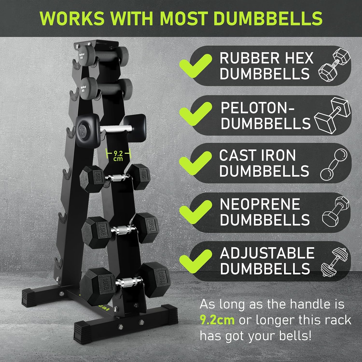 Detalle de PhysKcal Heavy Duty Steel Dumbbell Rack (3/5/6-Tier) for Home Gym Storage
