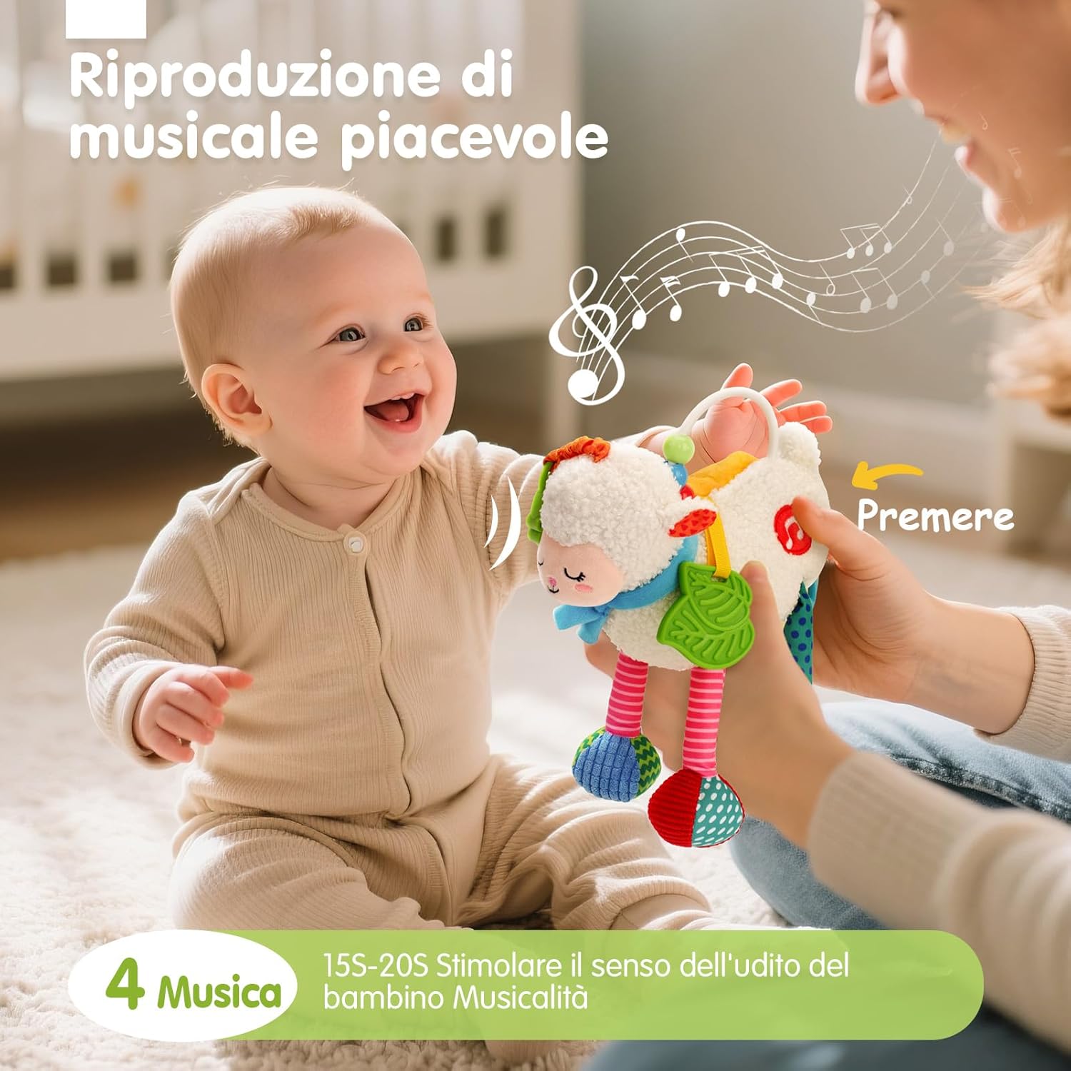 Thumbnail 2 de Hahaland Giochi Neonato 0-3 Mesi con 4 Brani Musicali, Sonaglio e Specchio a Pecora