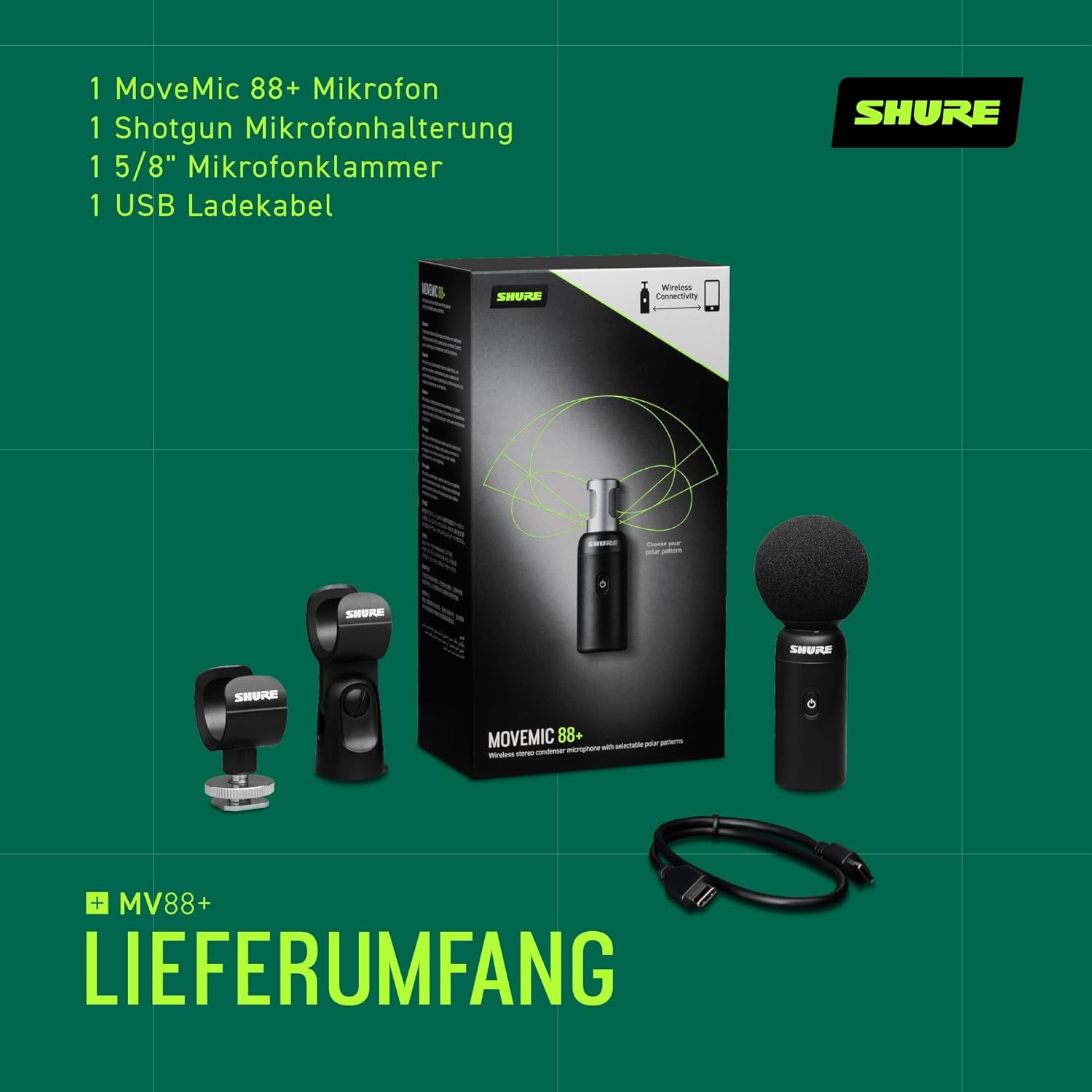 Detalle de Shure MoveMic 88+ Drahtloses Mikrofon – Professioneller Audio-Recorder für Feldaufnahmen, Interviews und Filmprojekte
