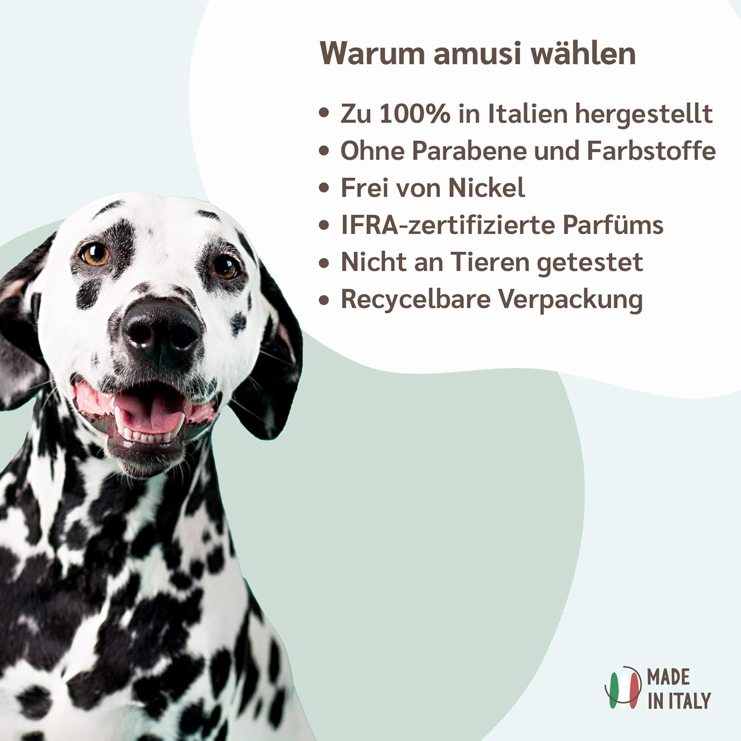 Detalle de amusi Spray für Hunde 250 ml – Flohshampoo gegen Juckreiz, pH-neutral, vegan und Made in Italy