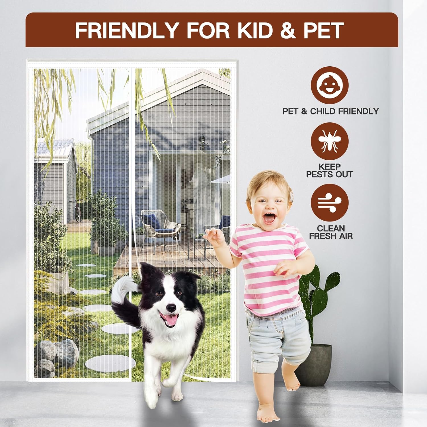 Detalle de Magnetic Screen Door with Powerful Magnets and Full Frame Hook & Loop, 90x210cm – White