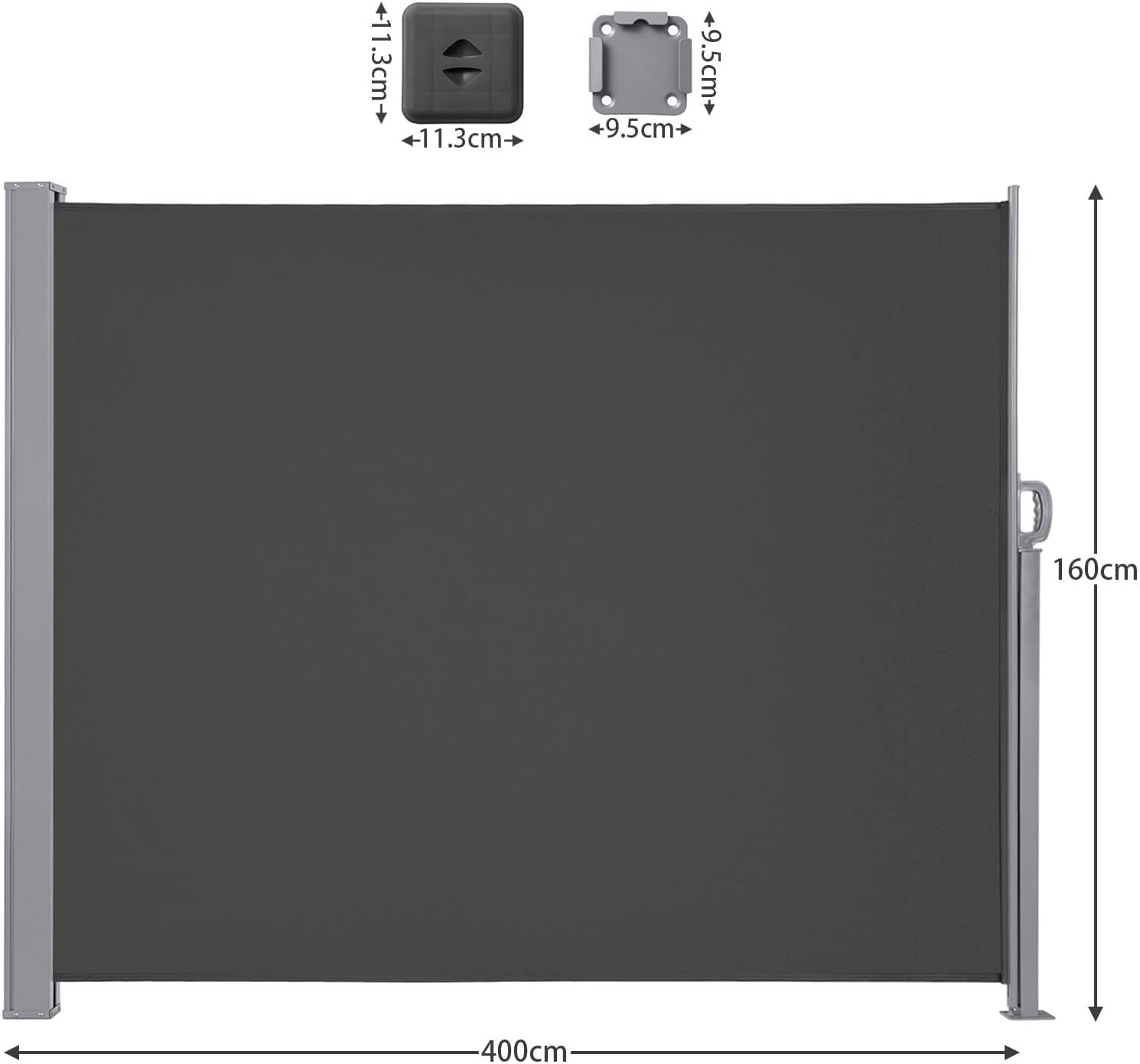Thumbnail 1 de LARMNEE Seitenmarkise mit Stahl-Kasten, ausziehbar 160 x 400 cm – Rostbeständig, Windschutz, Blickdicht
