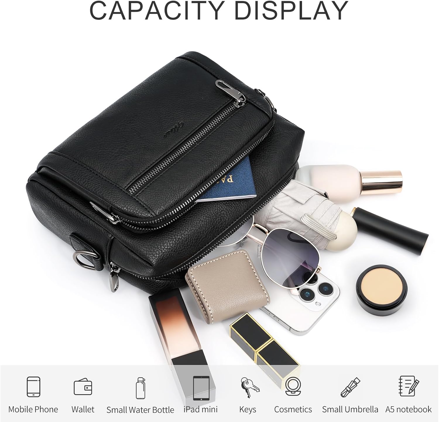 Thumbnail 4 de HILAEX Umhängetasche Damen mit Anti-Diebstahl-Sicherung und 4 Fächern – mittelgroß, verstellbarer breiter Gurt