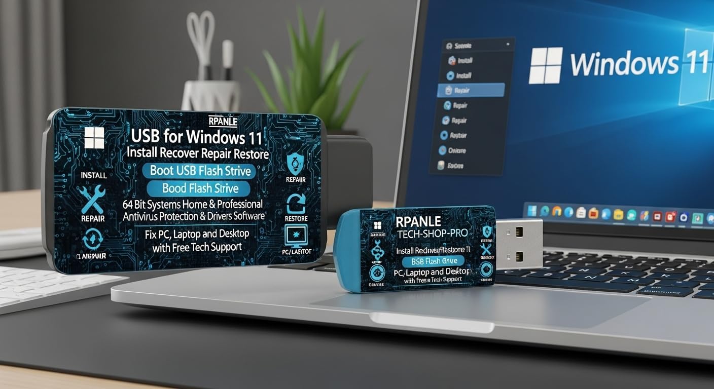 Detalle de Tech-Shop-pro USB Recovery & Windows 11 Pro Install Drive with Key Included