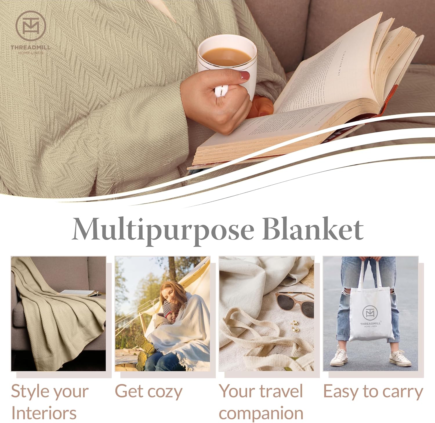 Detalle 2 de Threadmill Luxury Cotton Queen Blanket 90x92