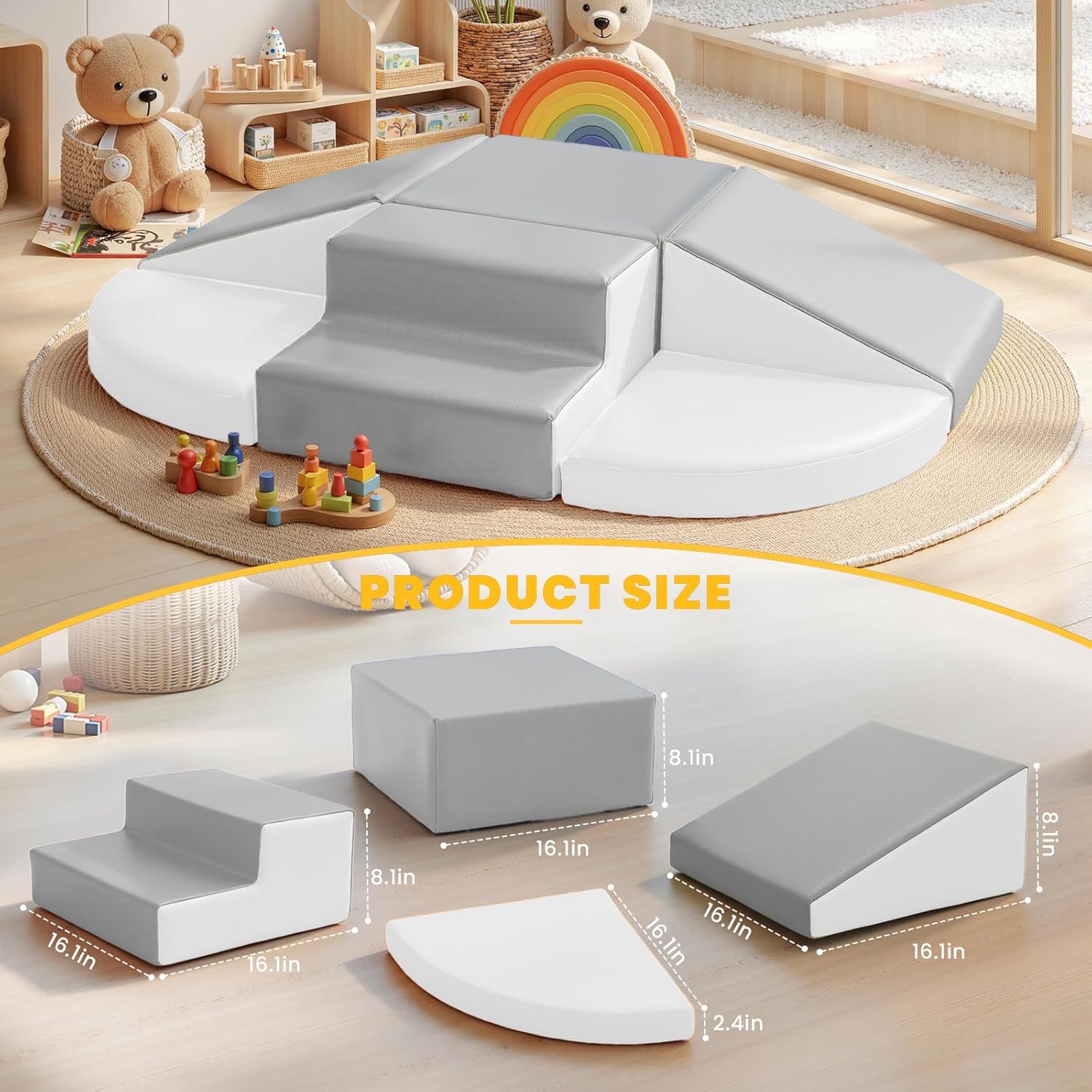 Thumbnail 1 de Hoohtoot Soft Foam Climbing Blocks for Toddlers: 6-Piece PU Leather Play Set