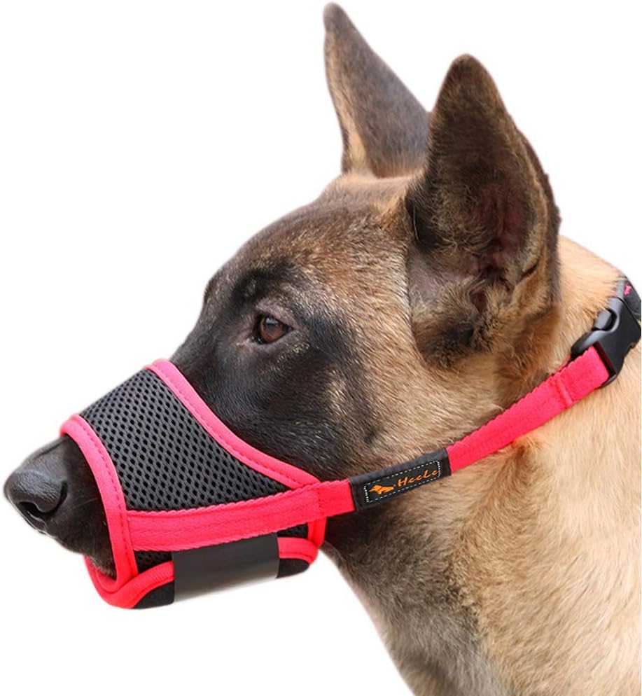 Detalle de HEELE Maulkorb für Hunde mit verstellbarer Schlaufe (L, Rot) – atmungsaktiv, gepolstert, sicher
