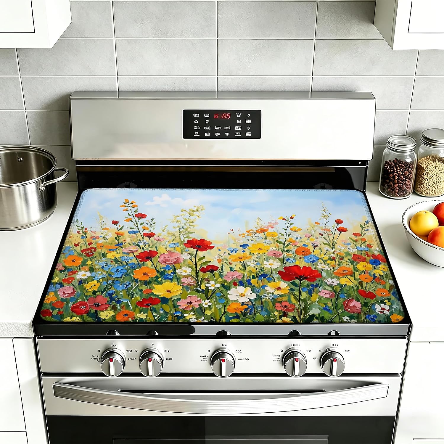 Detalle de YIKTI Retro Oil Painting Stove Top Cover, 28 x 20 Inch, Heat-Resistant