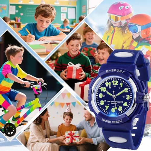Detalle de GUUMUXIN Orologio Analogico per Bambini con Luci Colorate, Impermeabile 30M, Cinturino TPU regolabile (5-14 Anni)