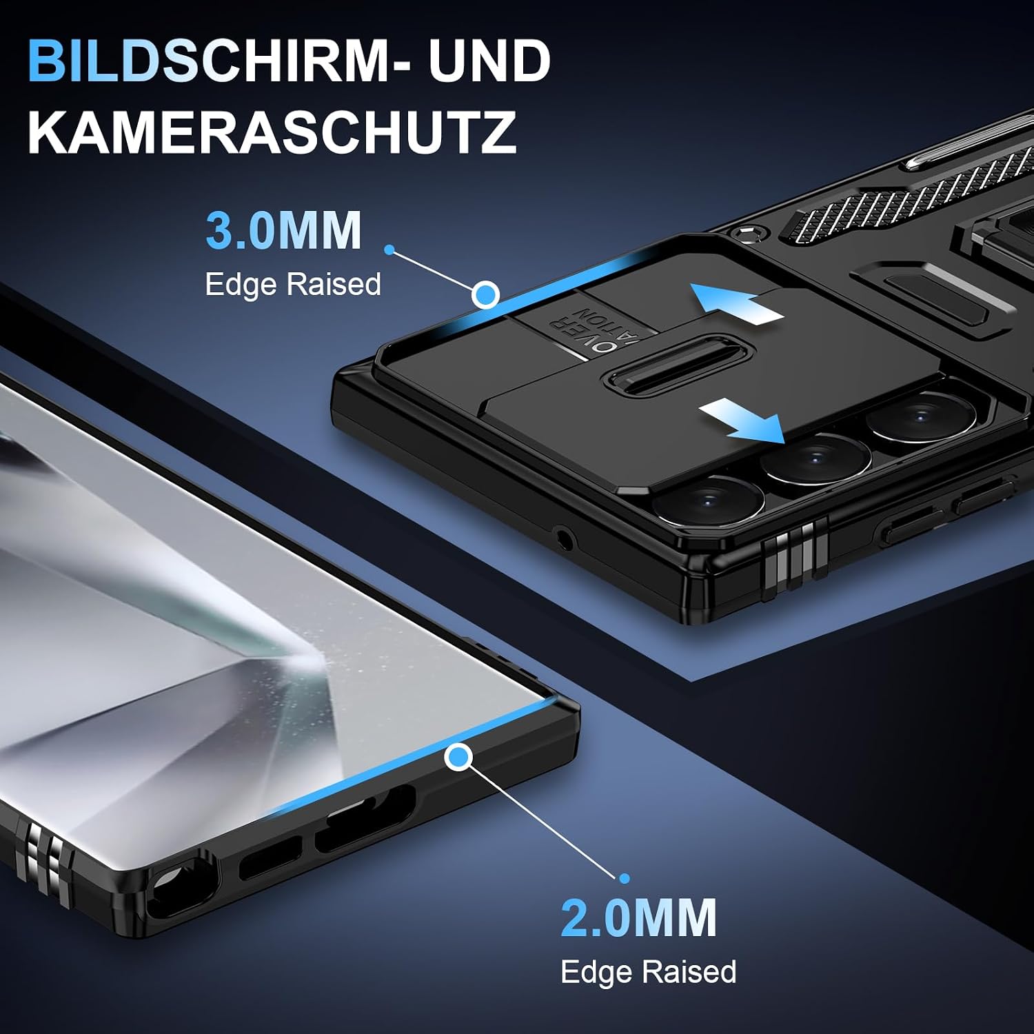 Detalle de Handyhülle mit Slide Camera Schutz für Samsung Galaxy S24 Ultra – 360° drehbarer Metallring, Stoßfest, inkl. Kameraschutz