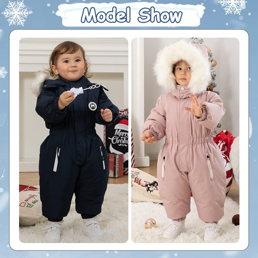 Detalle de Xifamniy Toddler Snowsuit, Hooded Waterproof Winter Romper in Navy or Pink