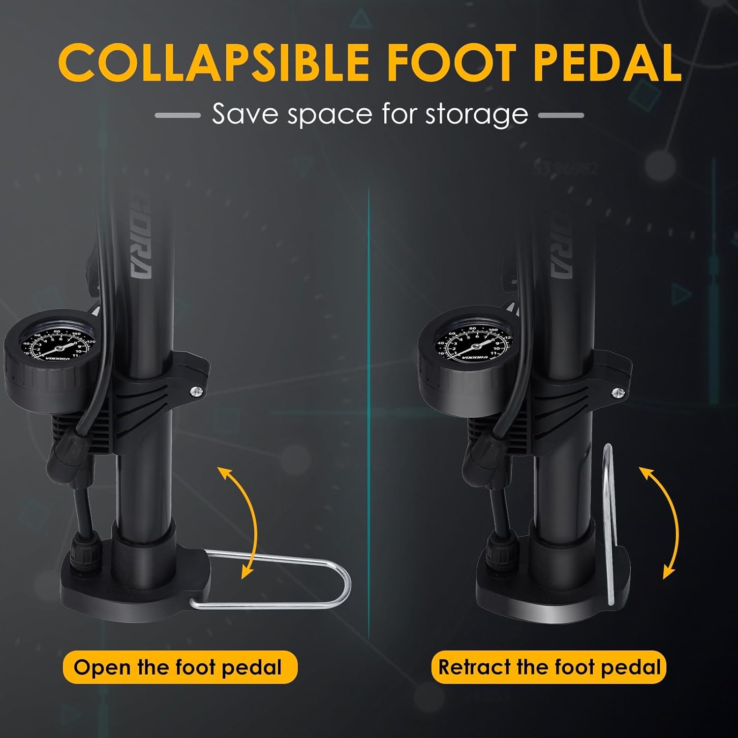 Thumbnail 3 de VOGORA Standpumpe mit Manometer für Fahrrad und Bälle – für französische Ventile (Presta) & weitere Typen, inkl. Nadel