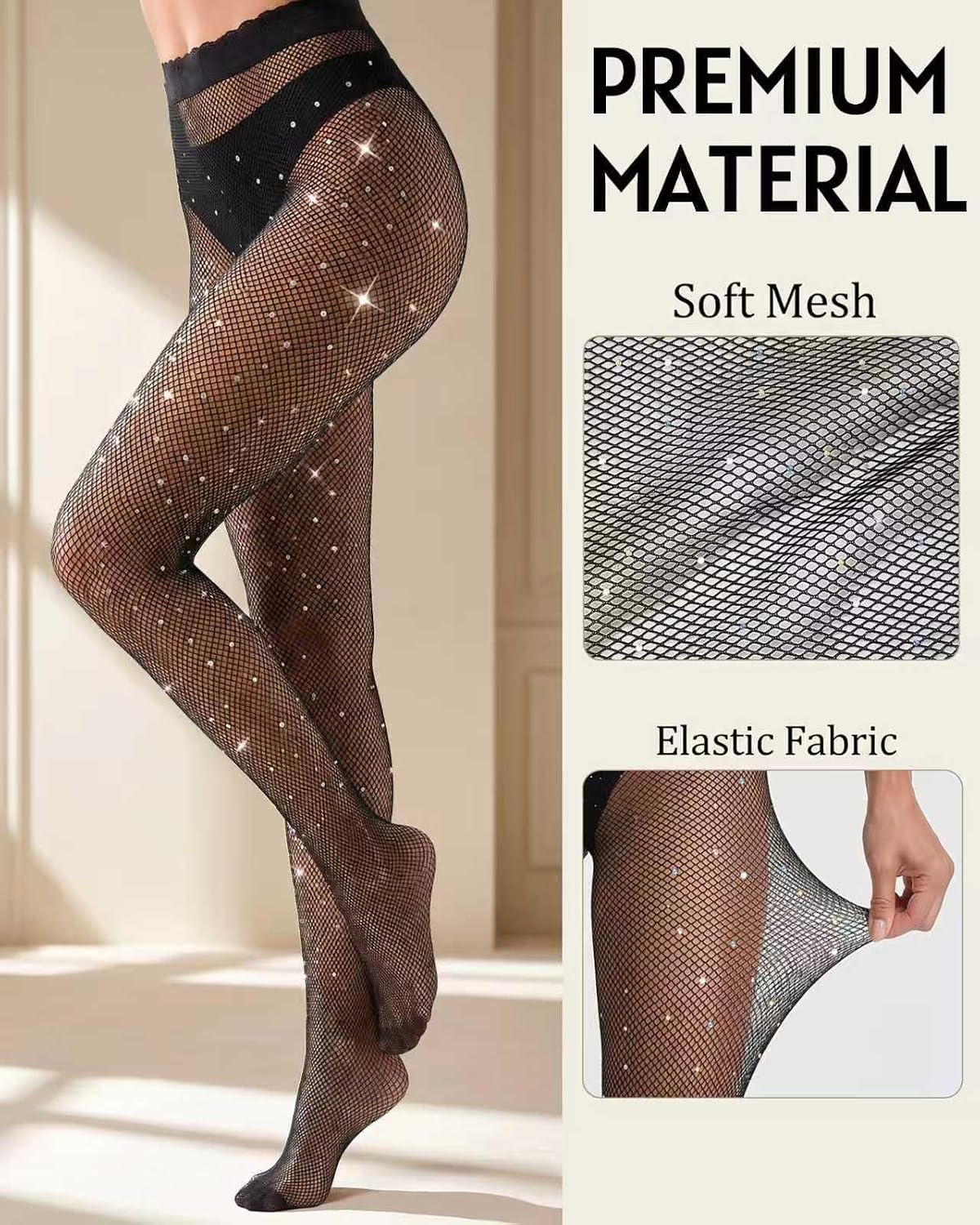Detalle de Aiszei Fishnet Tights with Rhinestones
