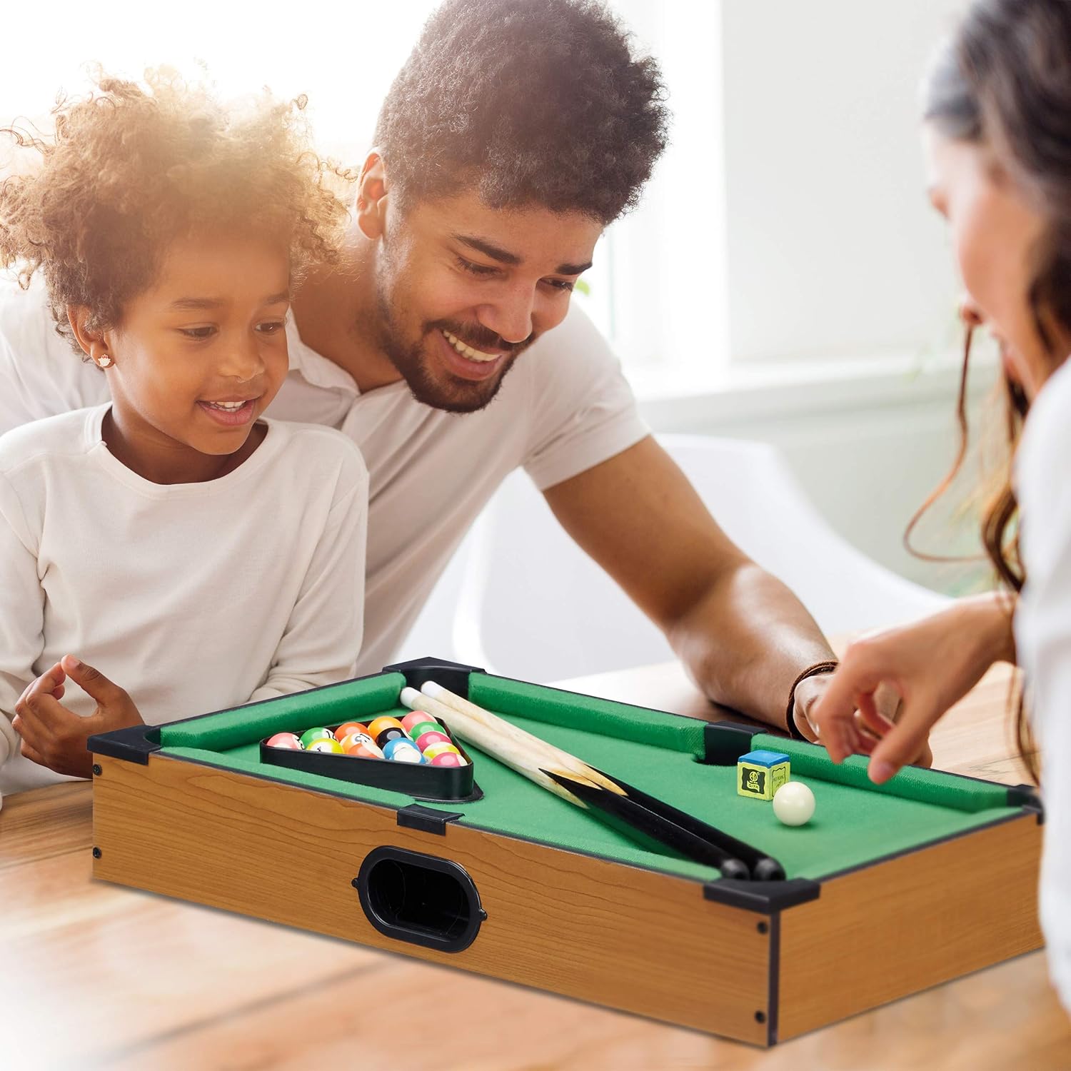 Detalle de Relaxdays Mini table de billard bois – 2 queues, boules et triangle, version vert