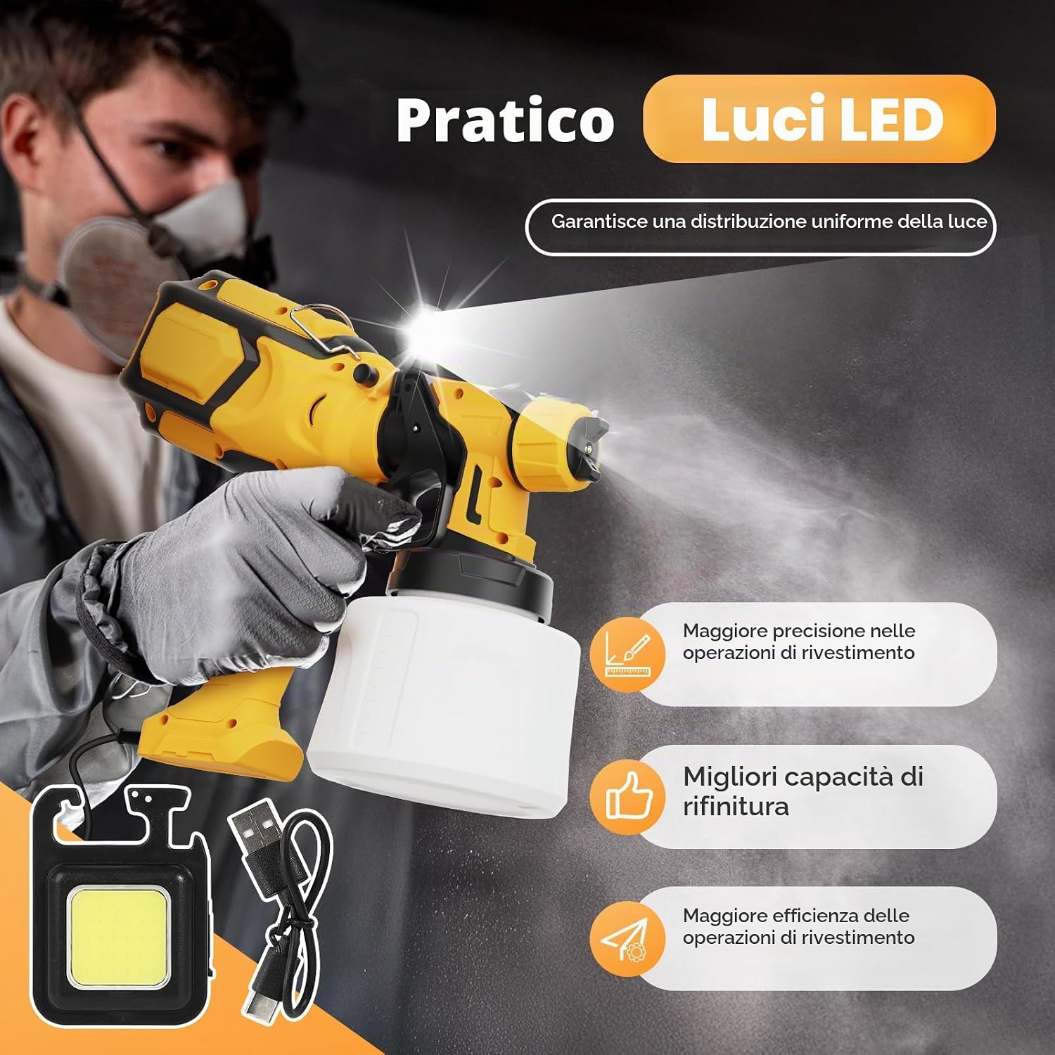 Detalle 2 de Spruzzatore per vernice 850 W HVLP con 1400 ml, 4 ugelli e 3 modalità: versatilità per pareti, mobili e recinzioni