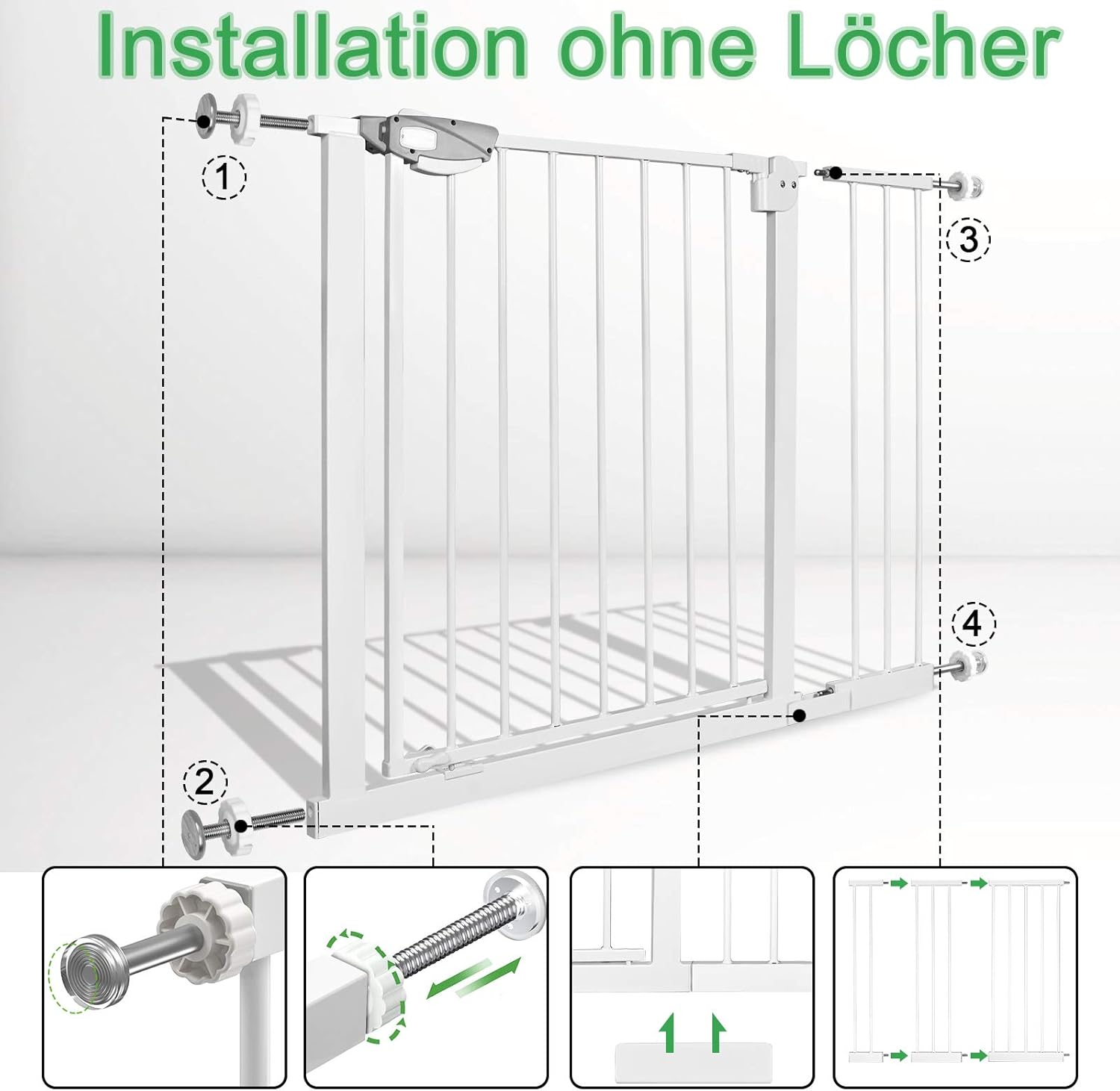 Thumbnail 3 de UISEBRT Treppenschutzgitter Türschutzgitter ohne Bohren Für Breiten 85–95 cm – Selbstschließend, 1‑Hand Öffnen, Weiß