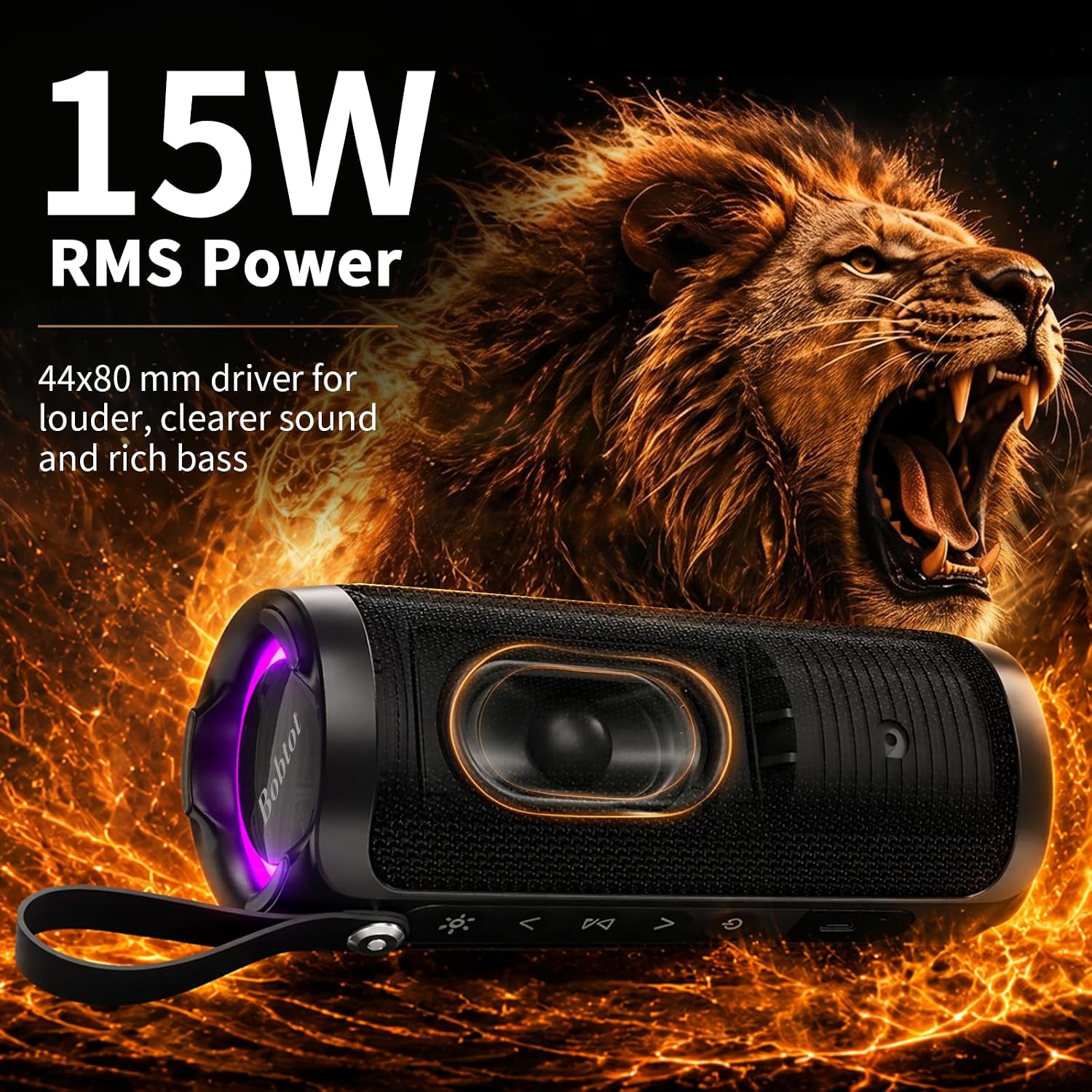 Detalle de Bobtot Portable Bluetooth Speaker (Teal) — IPX6 Waterproof, 15W, RGB Lighting, 15+ Hours, Dual Pairing