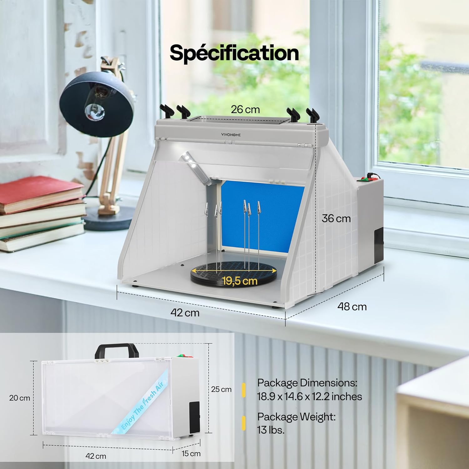Thumbnail 6 de VIVOHOME Kit cabine de peinture pour aérographe portable avec éclairage LED et extraction