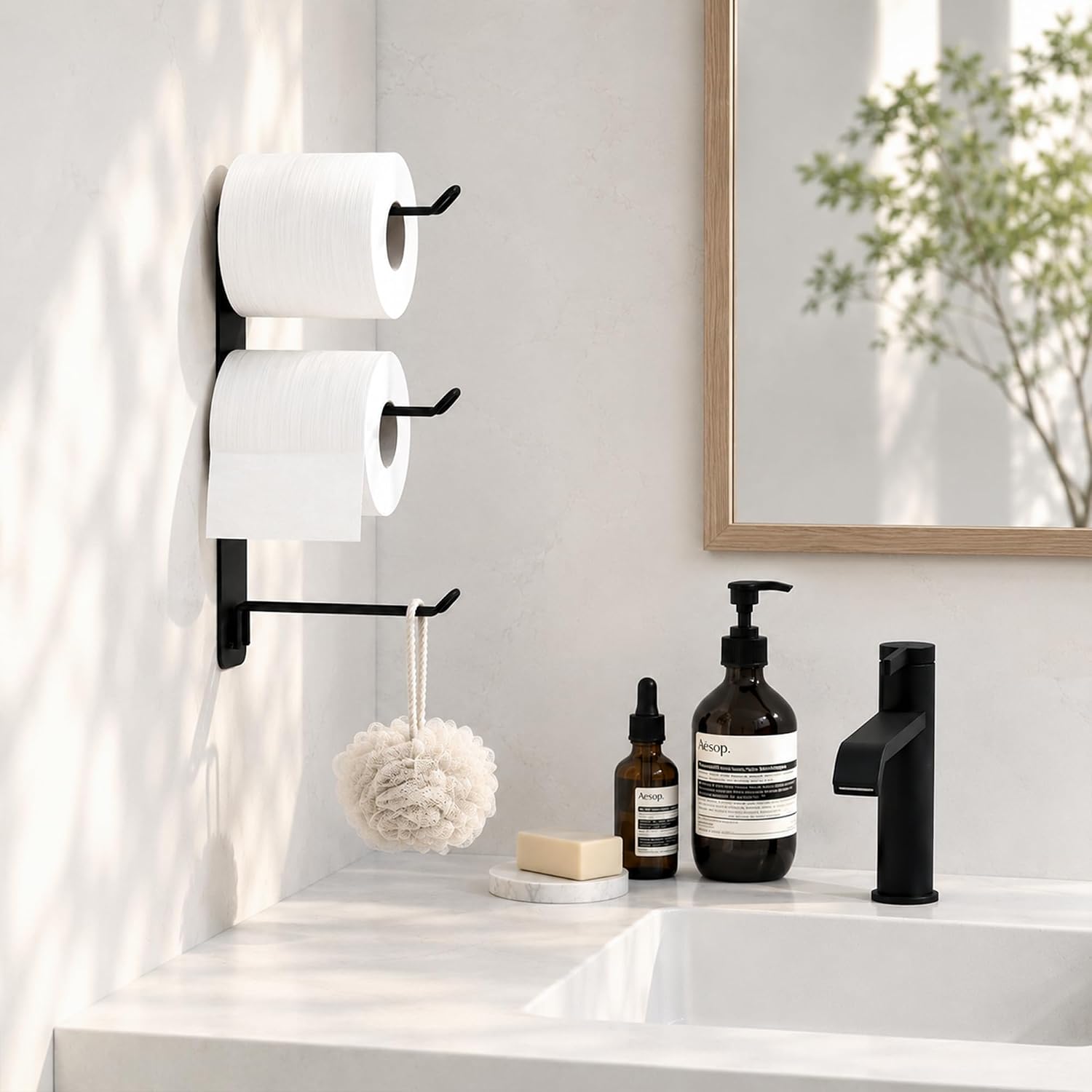 Thumbnail 2 de Cubbiesavor Wall-Mounted 3-Roll Toilet Roll Holder with Self-Adhesive Mounting (Matte Black)