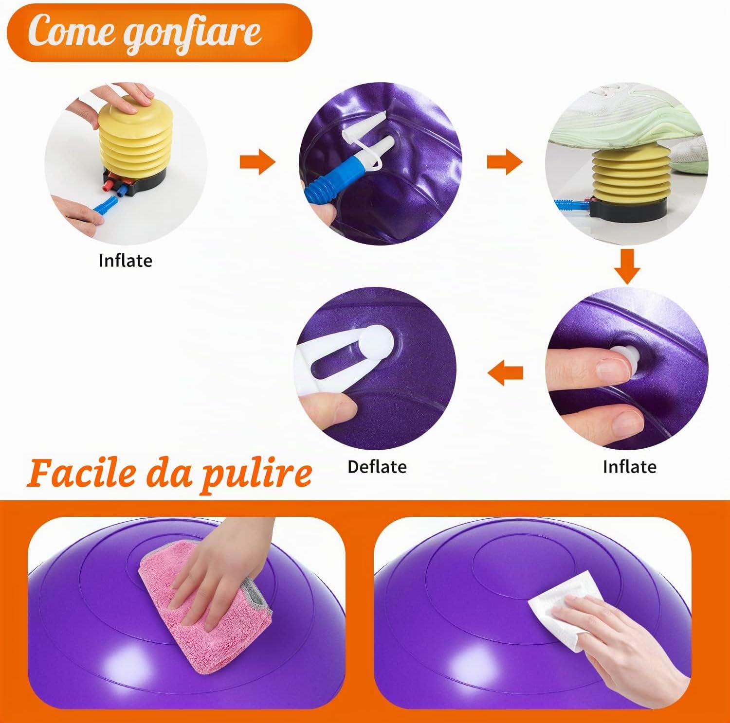 Thumbnail 6 de DASKING Peanut Ball 90x45 cm con pompa a mano: palla di arachidi per yoga, pilates, fisioterapia e gravidanza