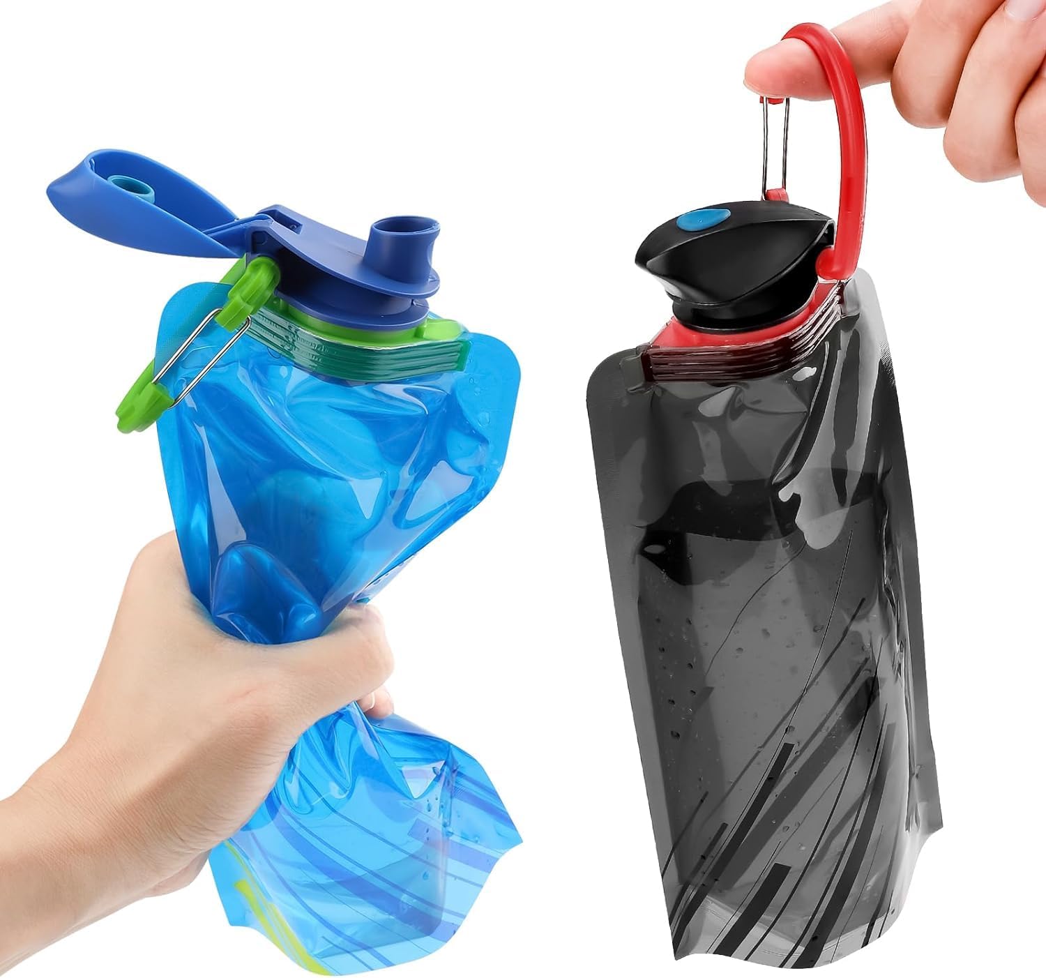 Detalle de VIEVRE Faltbare Trinkflasche 2 Stück – Wiederverwendbar, BPA-frei, Schwarz