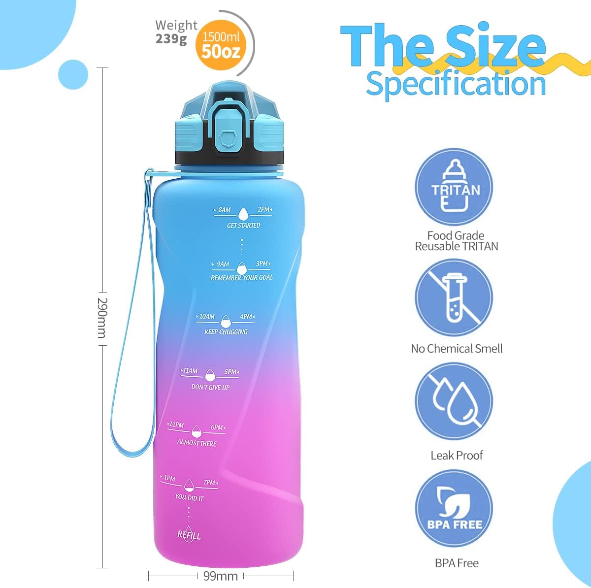 Detalle 2 de Coolfel Sport Trinkflasche 500 ml – Auslaufsicher, BPA-frei, mit Zeitmarkierung