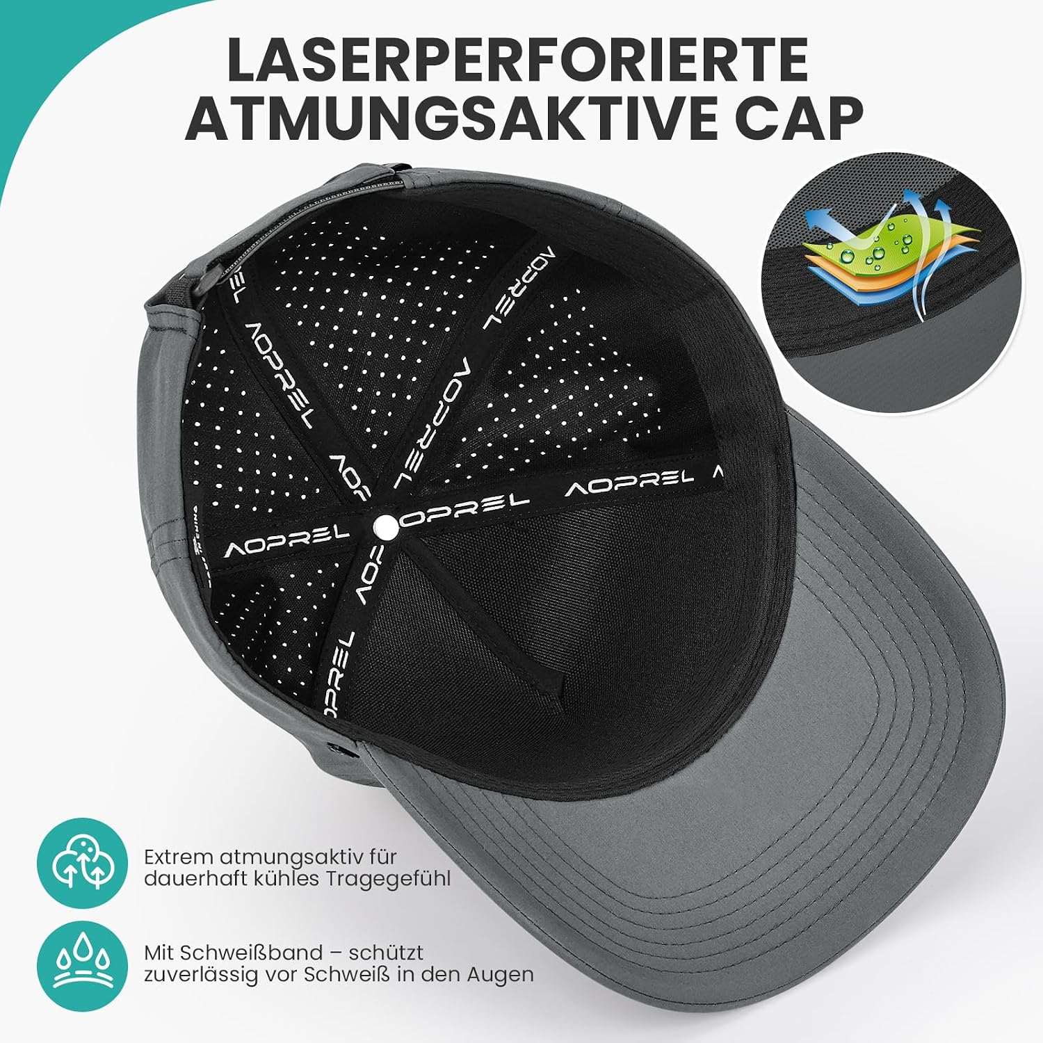 Detalle 2 de AOPREL Baseball Cap: Wasserabweisend, atmungsaktiv und schnelltrocknend – Unisex