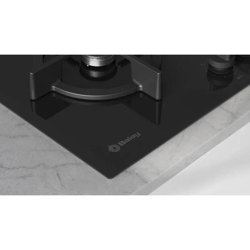 Detalle 2 de Balay 3ETG676RB: placa de gas de 75 cm con 5 zonas y Wok integrado en vidrio negro