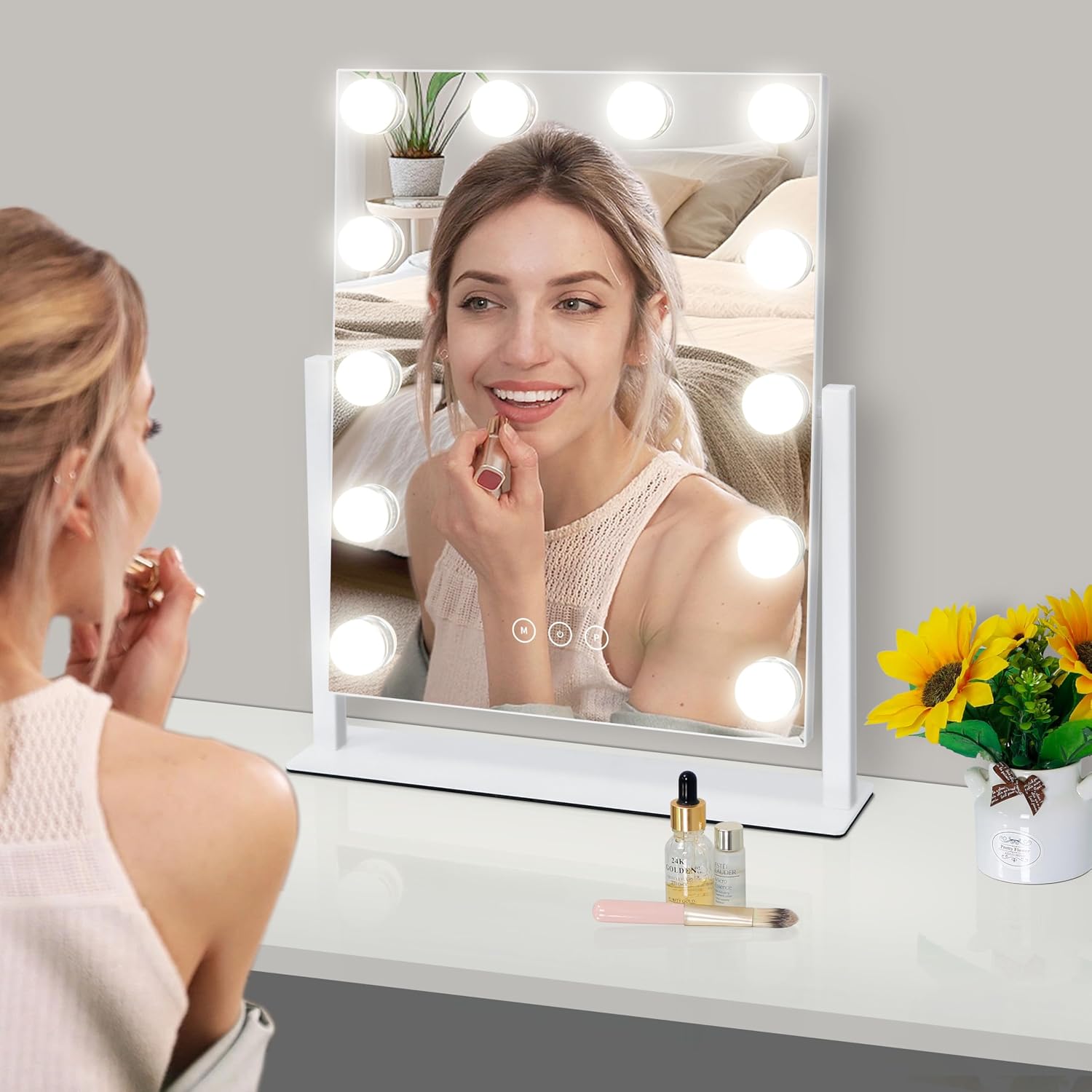 Detalle de Kotdning Lighted Vanity Mirror with 12 Bulbs, 3 Color Modes and 10x Magnifier