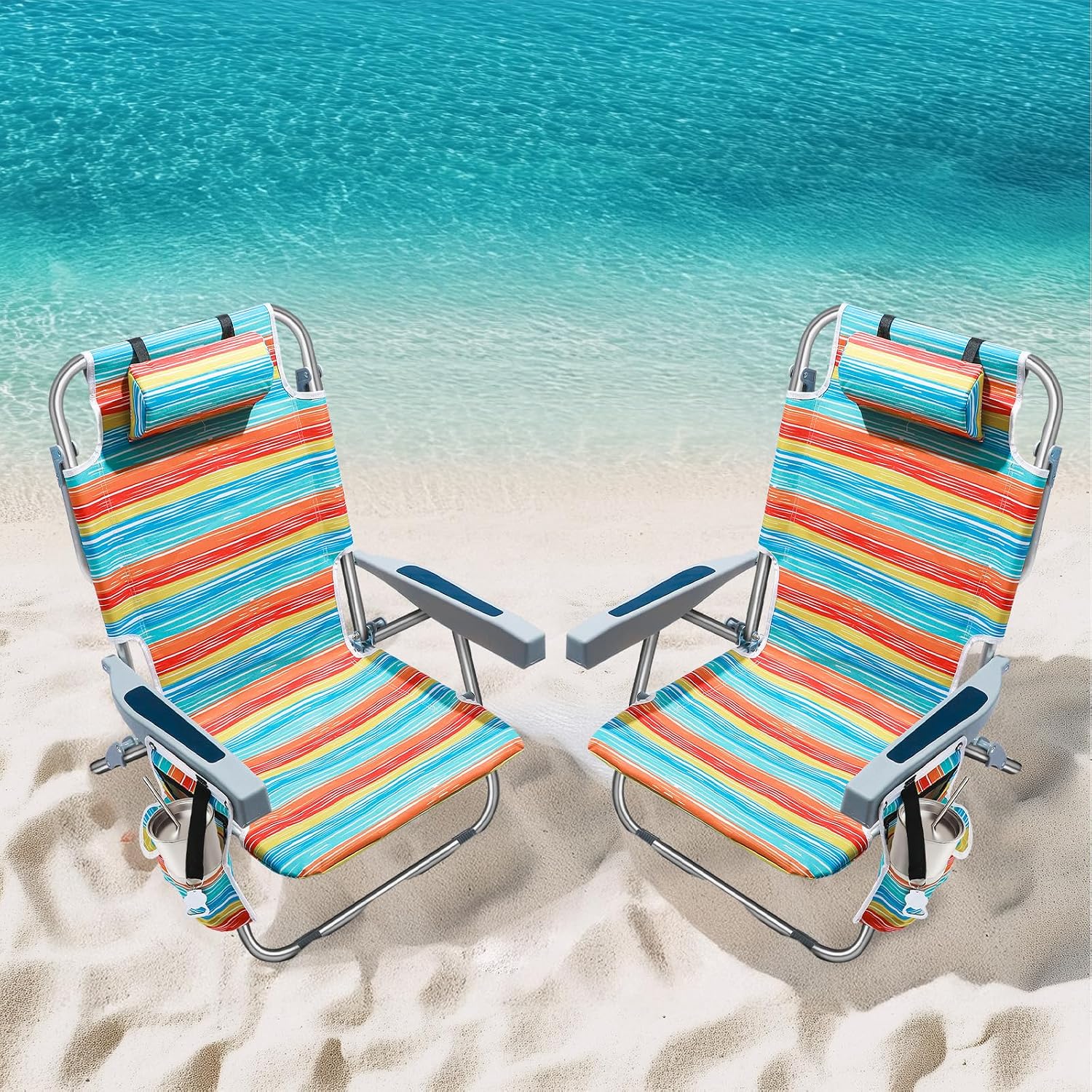 PASAMIC STY-2PCS-MUL Beach Chair 2-Pack, 5-Position Recline
