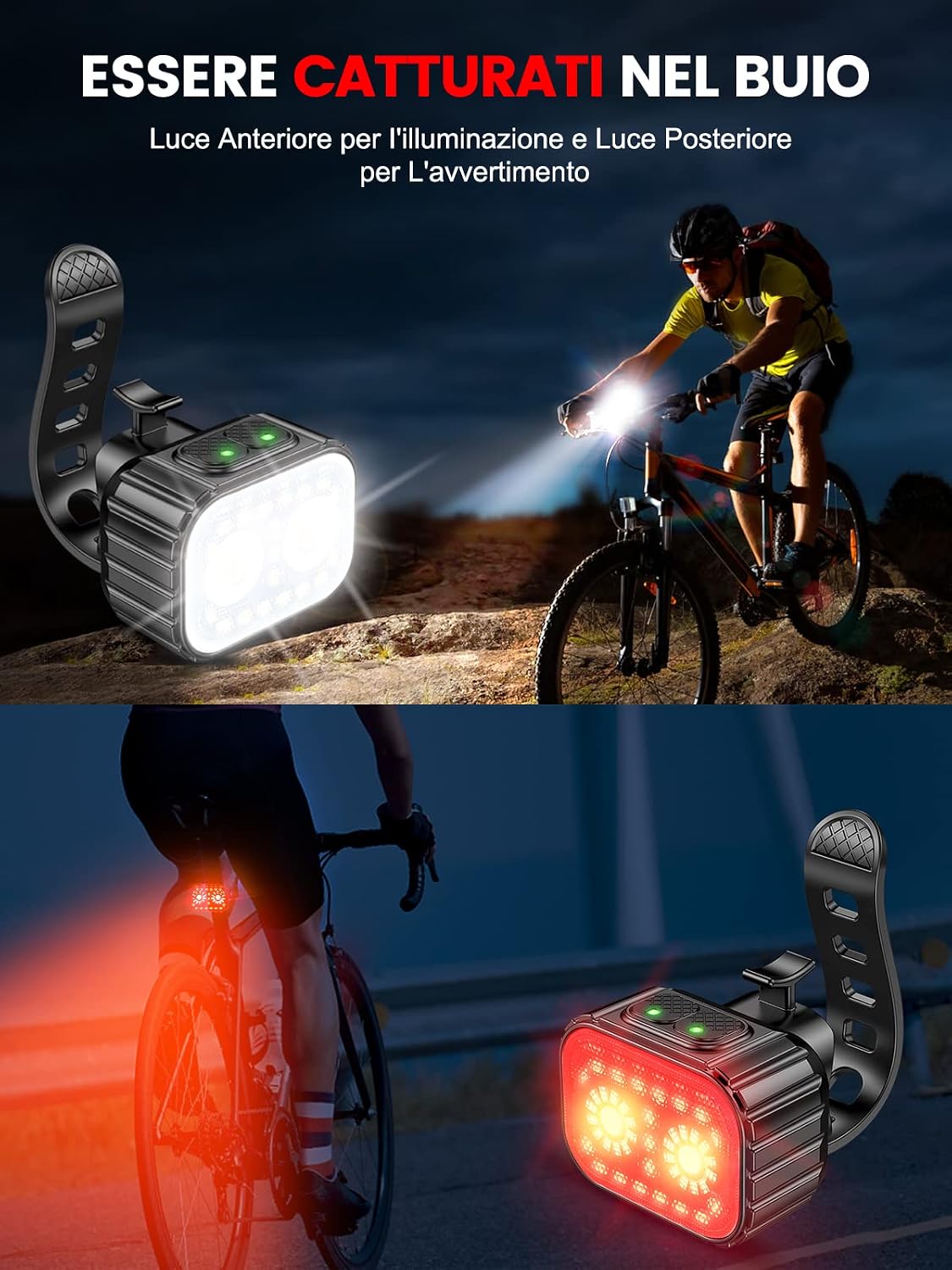 Detalle de CIRYCASE Luci bici anteriori e posteriori USB ricaricabile: illuminazione super luminosa, IPX6 e 8+12 modalità
