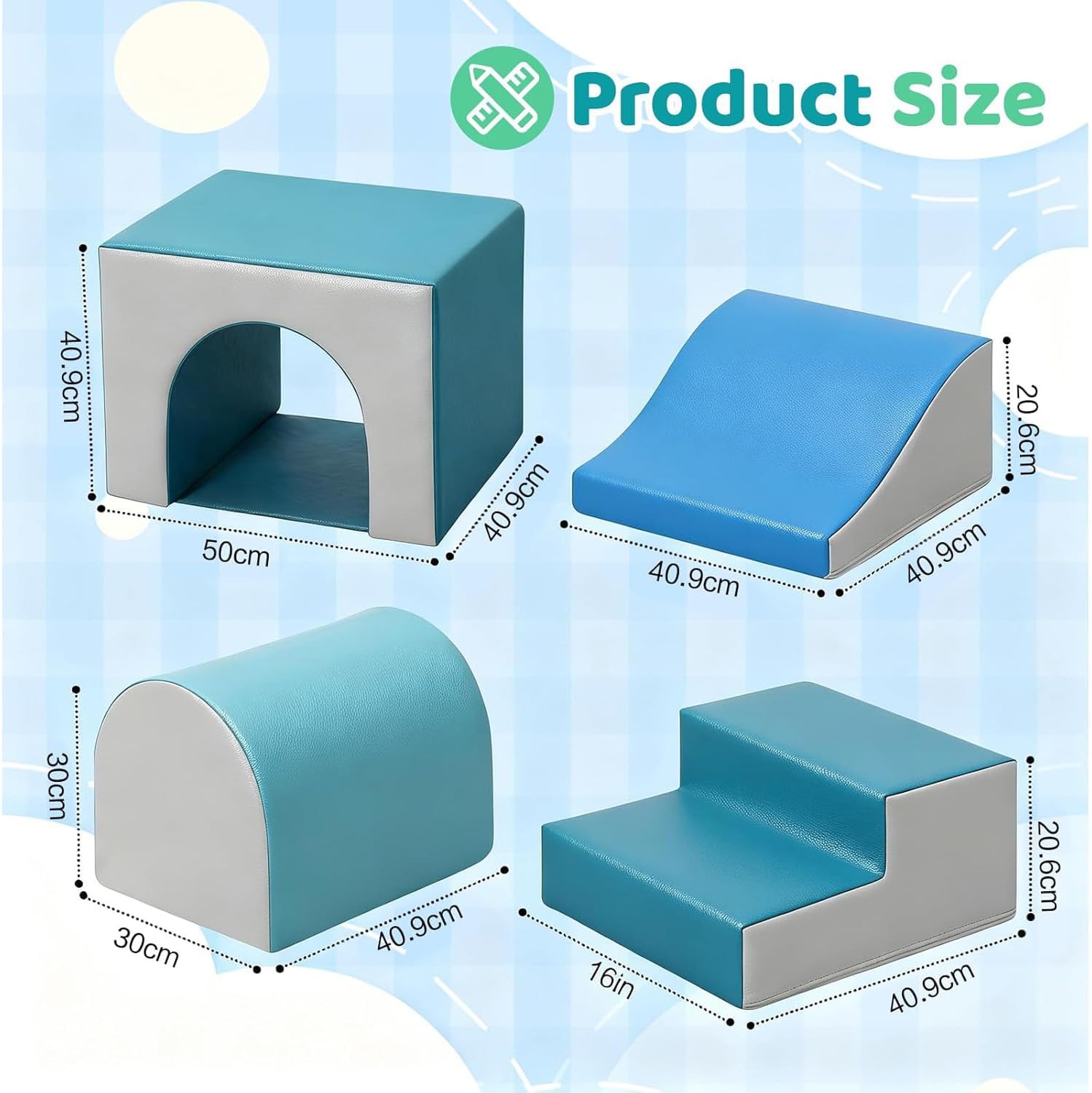 Thumbnail 1 de Soft Play Sets Indoor 4‑pc PU Leather Baby Foam Climb