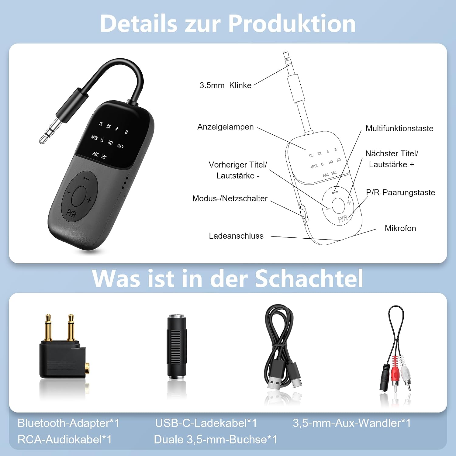 Detalle 2 de SOARUN 2-in-1 Bluetooth Adapter 24 h