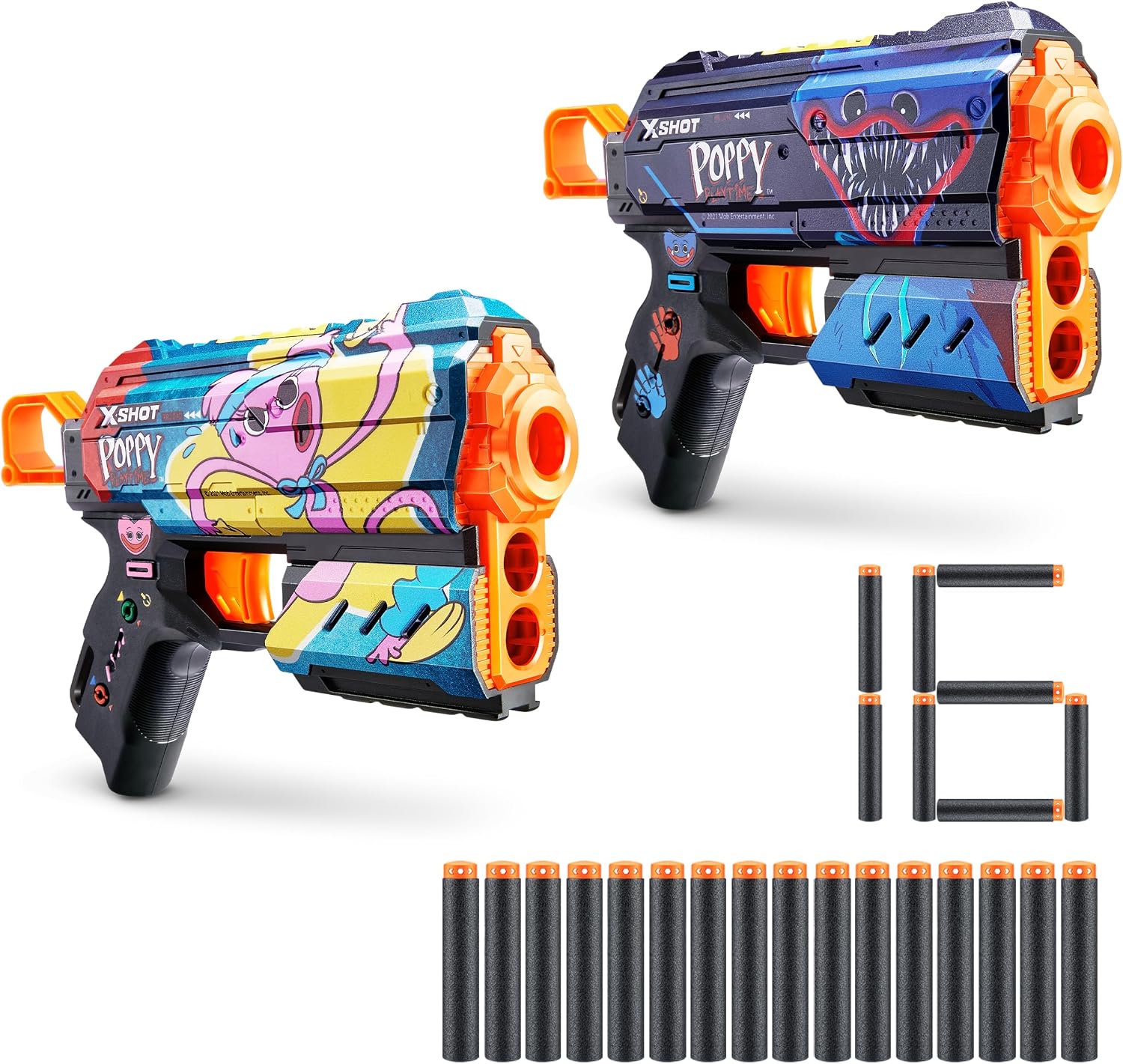 Detalle de X-Shot Skins Flux 36702 – zestaw 2 blasterów Poppy Playtime, 16 rzutek