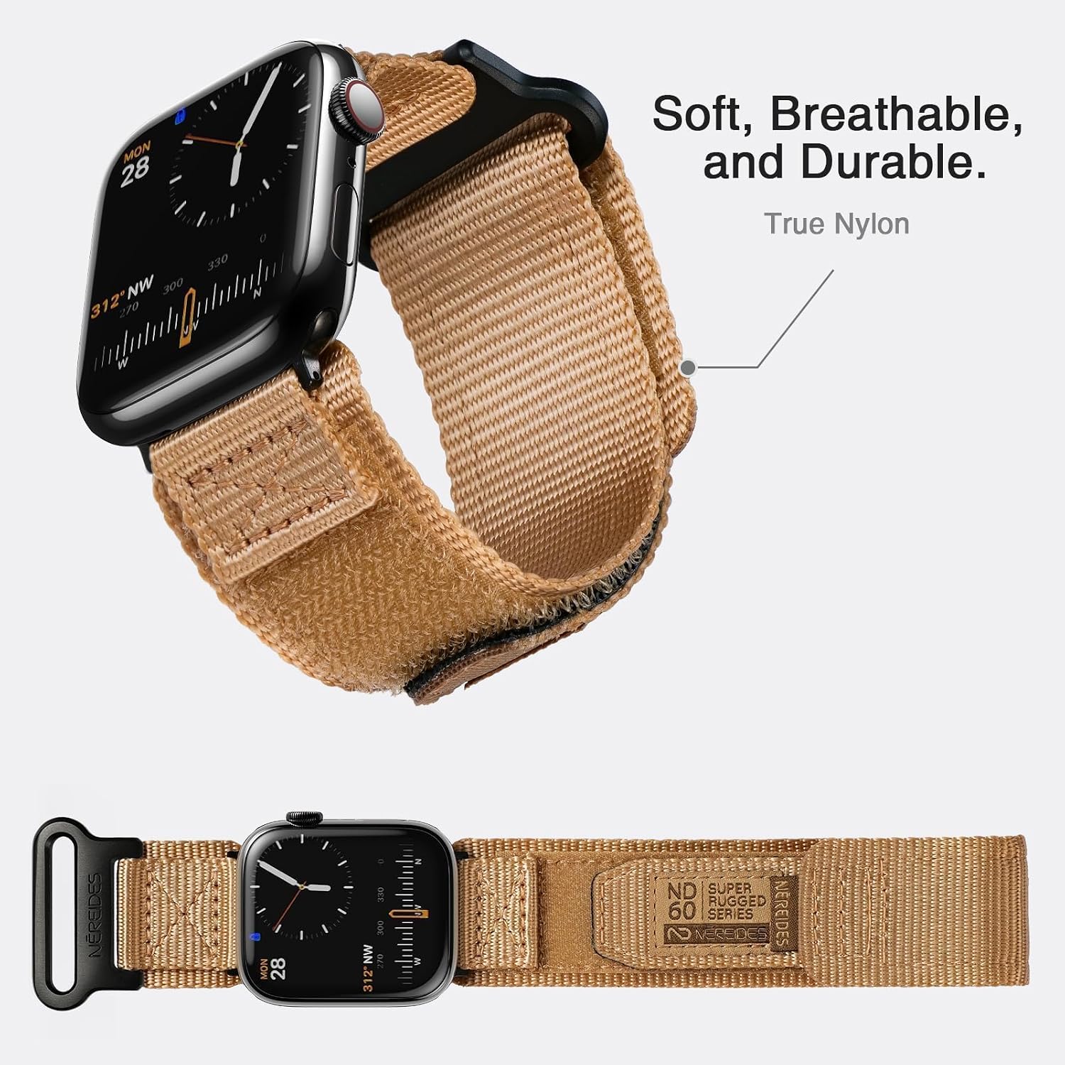 Thumbnail 3 de Nereides nylon sport replacement band for Apple Watch (Series 1–11, SE/SE2/SE3) — brown, 42/41/40/38mm compatible