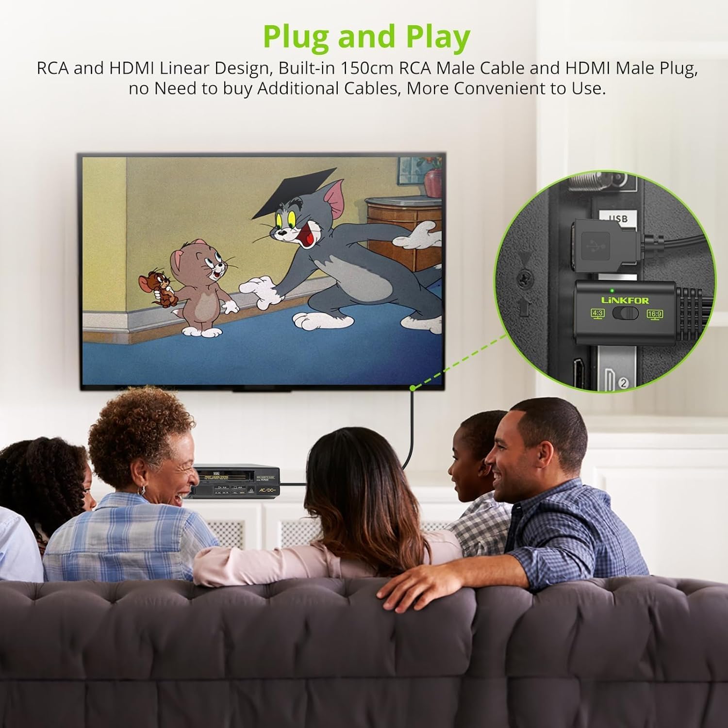 Thumbnail 4 de LiNKFOR RCA to HDMI Converter 1080p (PAL/NTSC) with 150cm AV cable and 4:3/16:9 switch