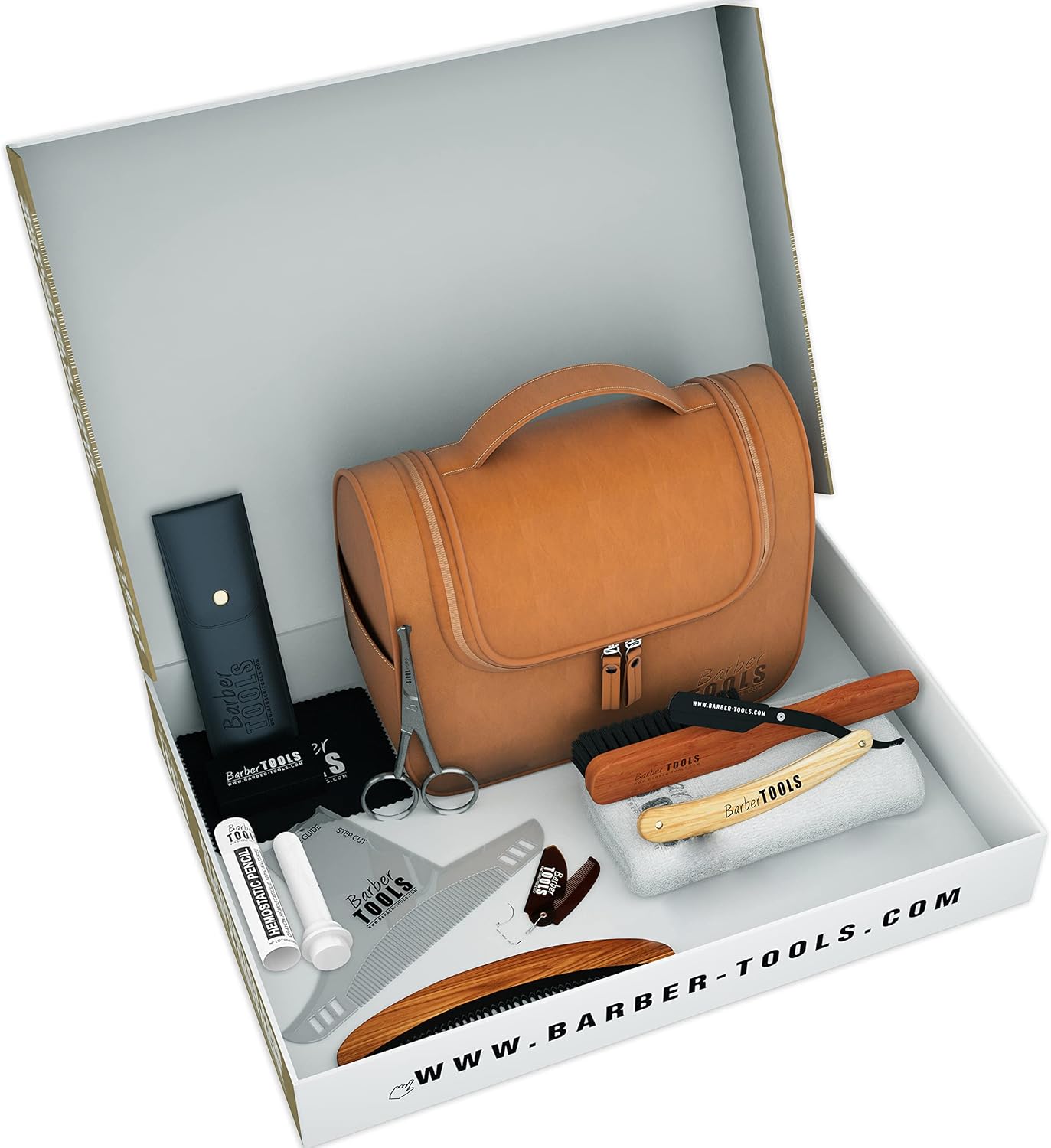 Detalle de BARBER TOOLS Safemoon – zestaw do brody i wąsów z brzytwą, nożyczkami i szczotką