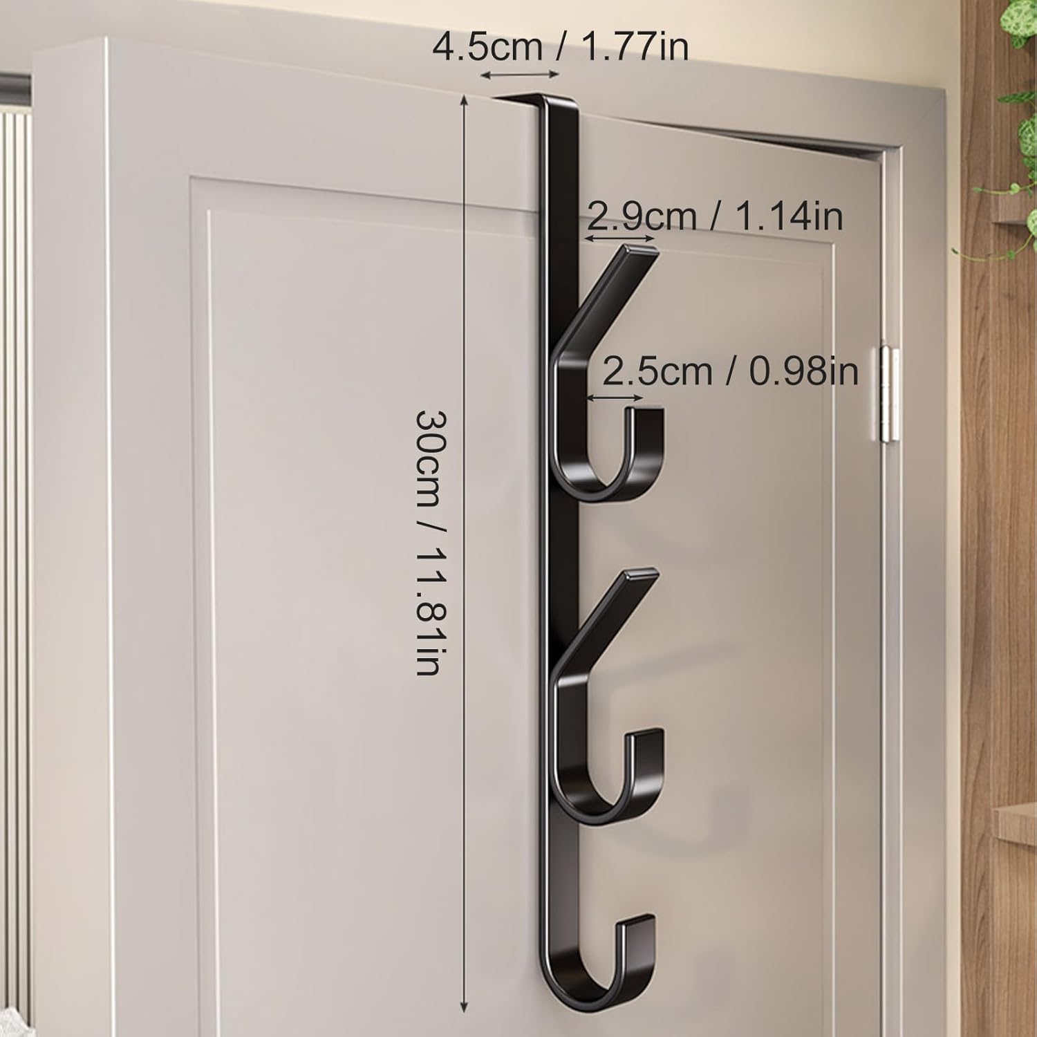 Detalle 2 de MOFELON over door hanger hooks (4 pack) – heavy duty metal overdoor coat rack for bedroom & bathroom, black