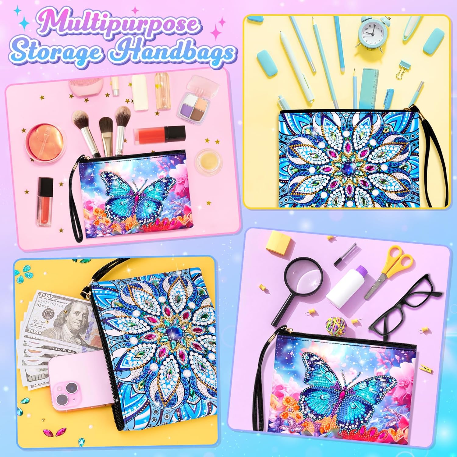 Detalle de Flnlano Diamond Art Handbags Kit for Kids (Ages 6-15) – Creative Craft Gift for Girls 8-12