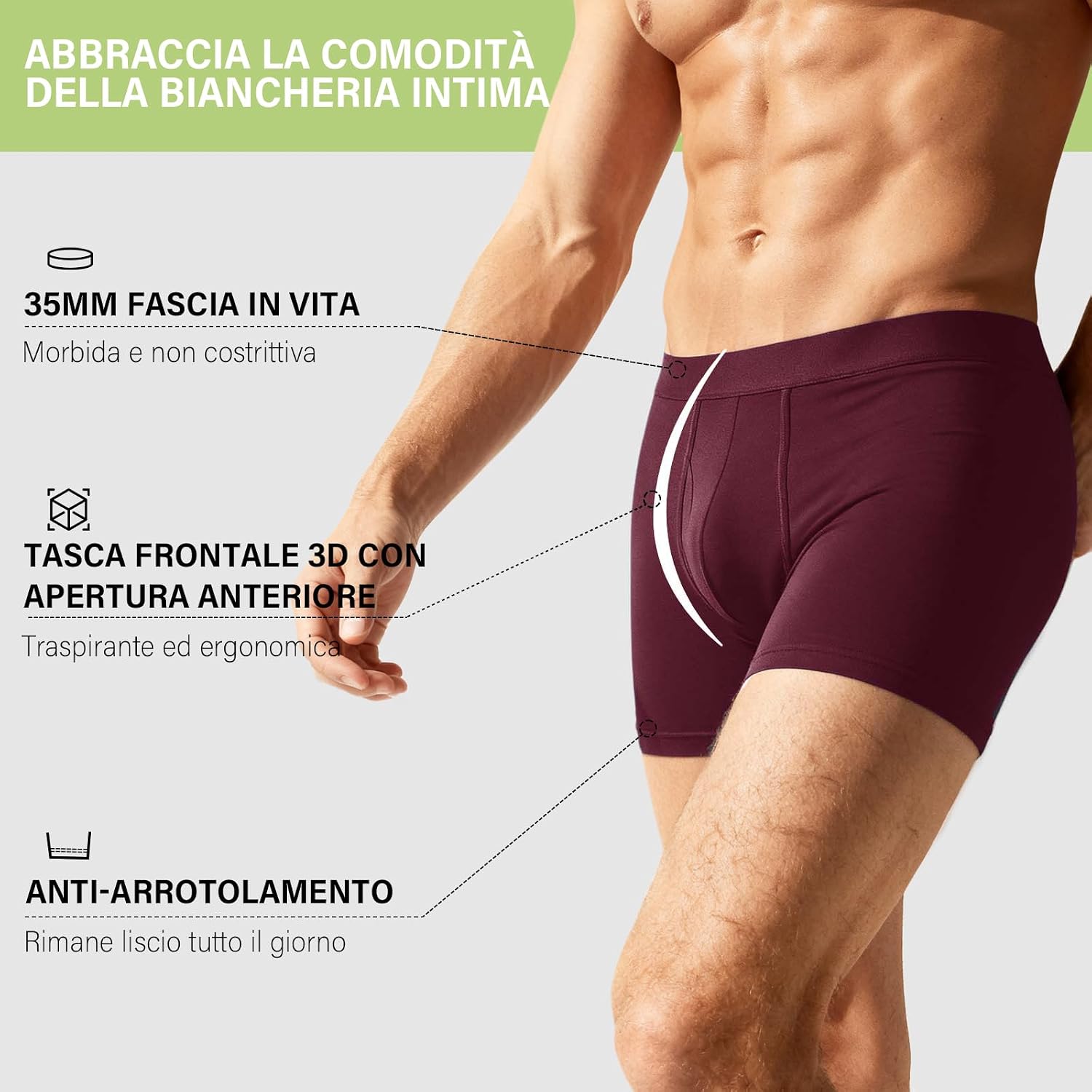 Detalle 2 de PUTUO Mutande Boxer Lunghe da Uomo in bambù