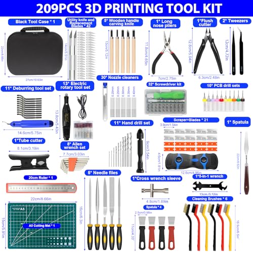 Detalle de YOTINO 209PCS USB 3D Printer Tool Kit – Complete Accessory Set with EVA Case
