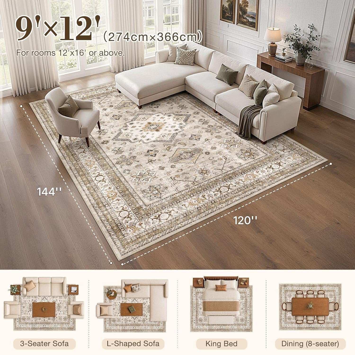 Detalle 2 de Vintage Living Room Area Rug 9x12