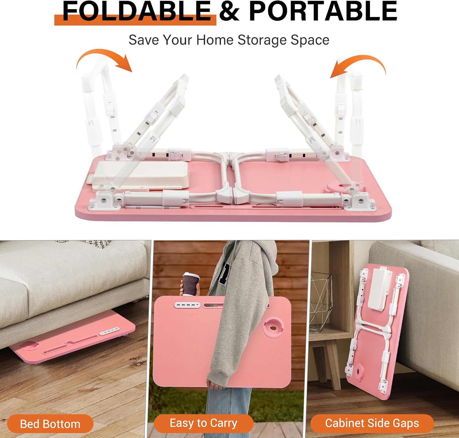 Detalle 1 de DECOSIS FOP-BD-PK Adjustable Lap Desk, 23.6 x 15.7-Inch Top, Pink