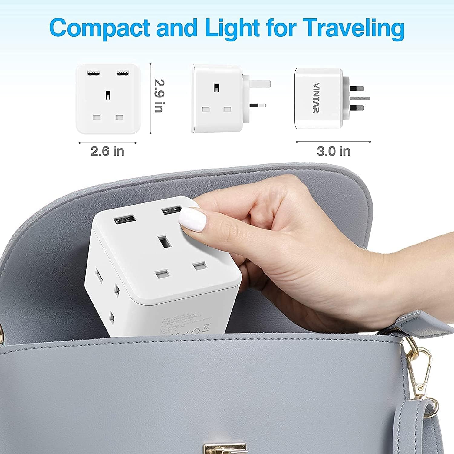 Thumbnail 2 de VINTAR Plug Adaptor with 2 USB and 3-way UK 13A socket extension (White)