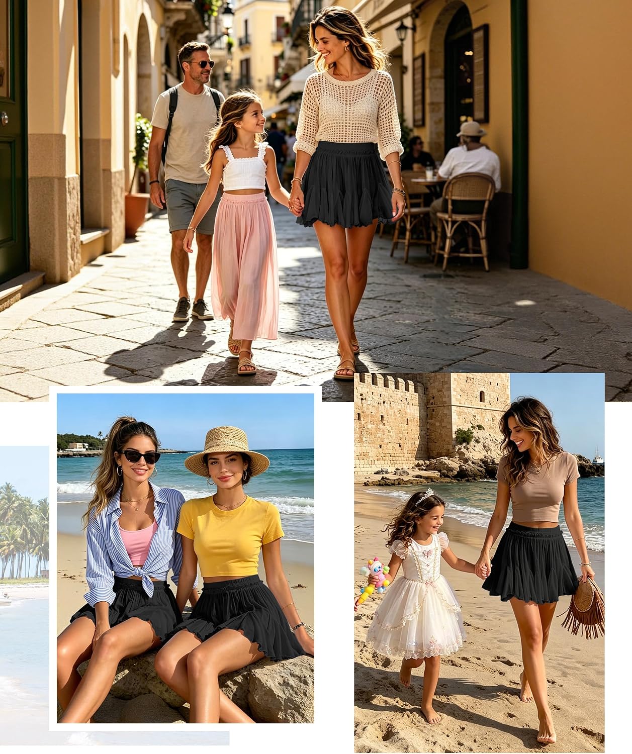 Thumbnail 4 de Women's Flowy Linen Boho Ruffle Mini Skorts with Pockets – High-Waist Casual Shorts