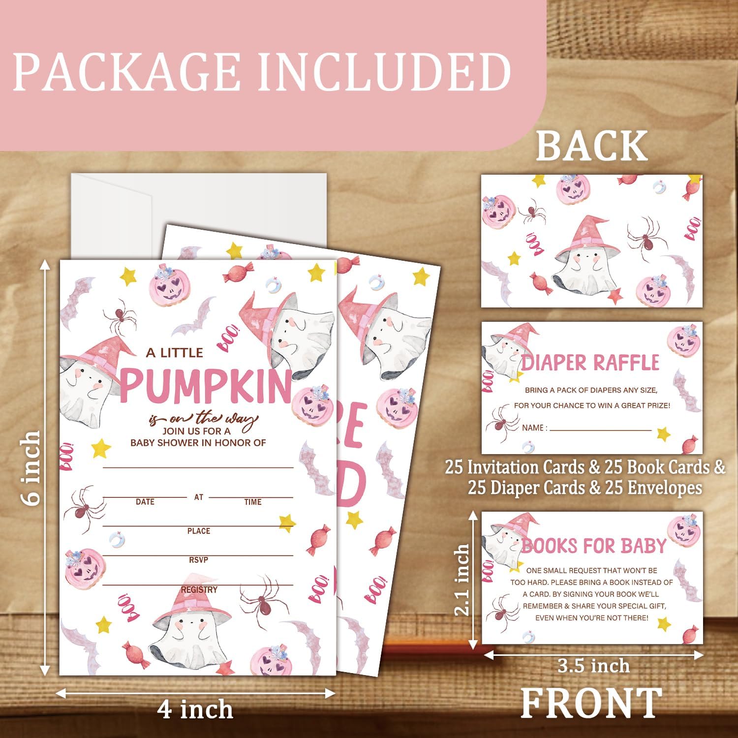 Detalle 2 de HQLOW Pink A Little Pumkin Halloween Boo! Baby Shower Invitation Set