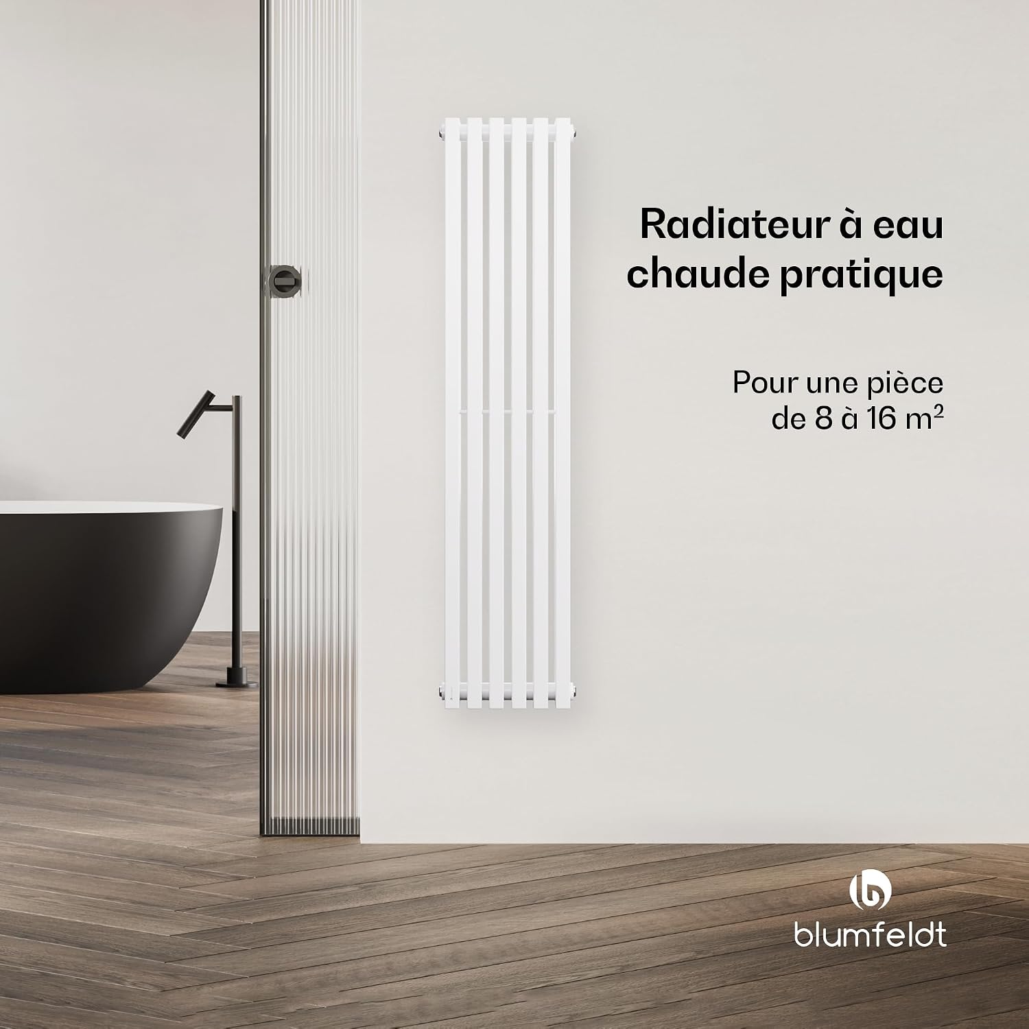 Detalle de Blumfeldt Delgado wandradiator 942 W, wit staal met verticale verwarmingsbuizen