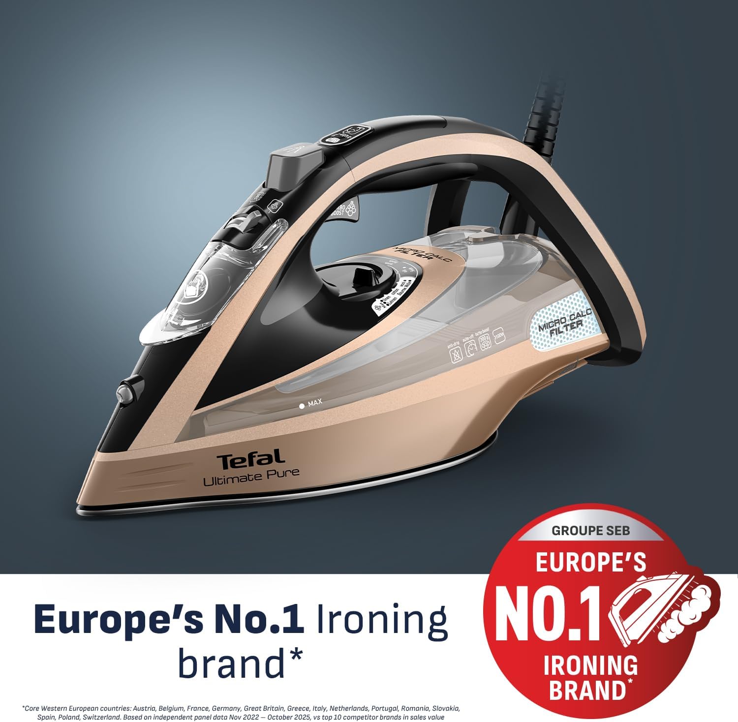 Detalle 2 de Tefal Ultimate Pure Steam Iron FV9854G0 (3100W) with 300g/min steam burst