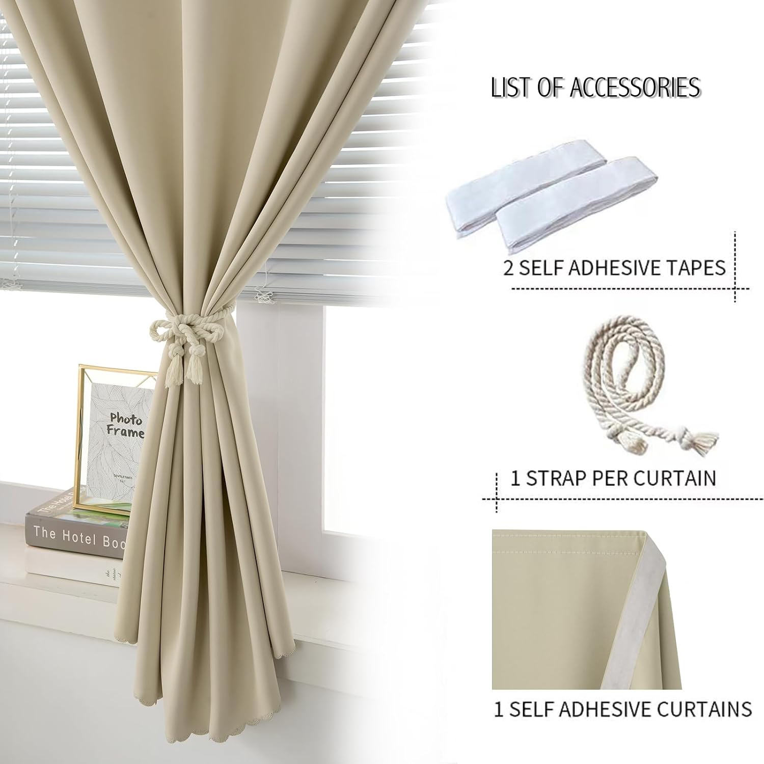 Thumbnail 1 de Sovtfides Self-Adhesive Blackout Curtain, Beige, 35 x 71 Inch, 1 Panel