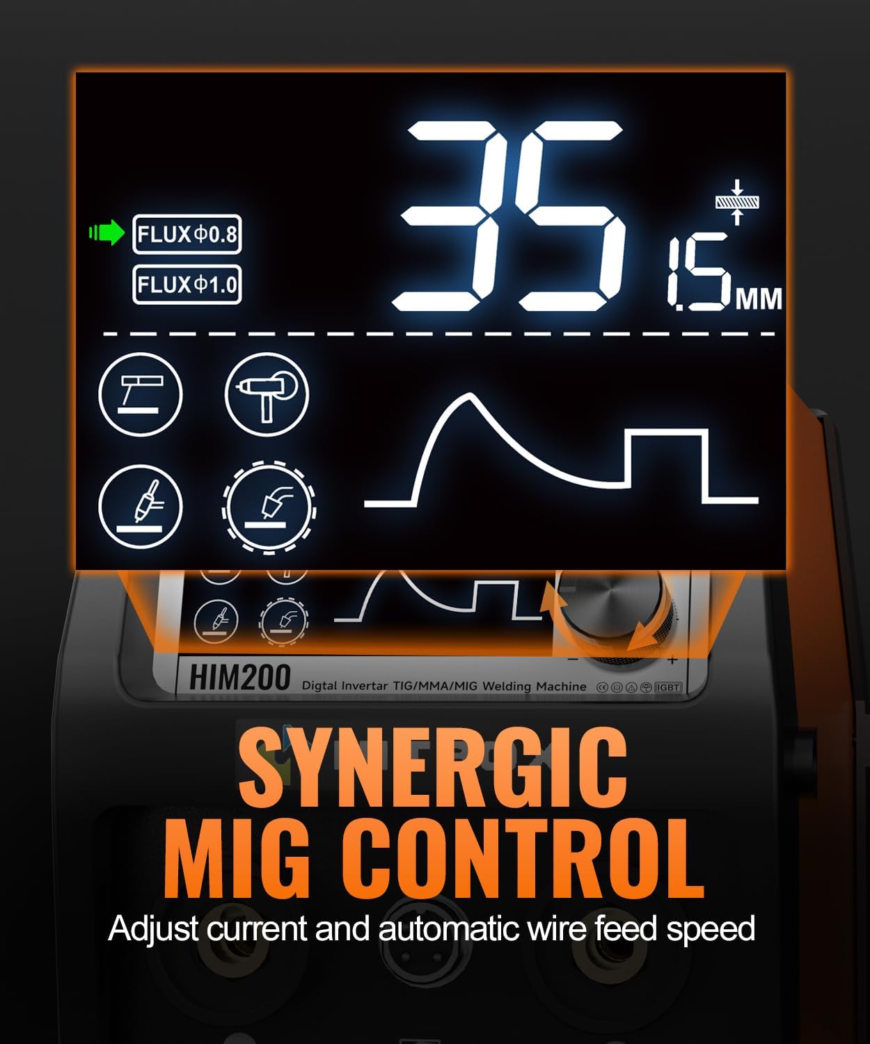 Detalle 2 de HITBOX HIM200 – spawarka 4-w-1 MIG bezgazowa, MMA/ARC i LIFT TIG, 230 V